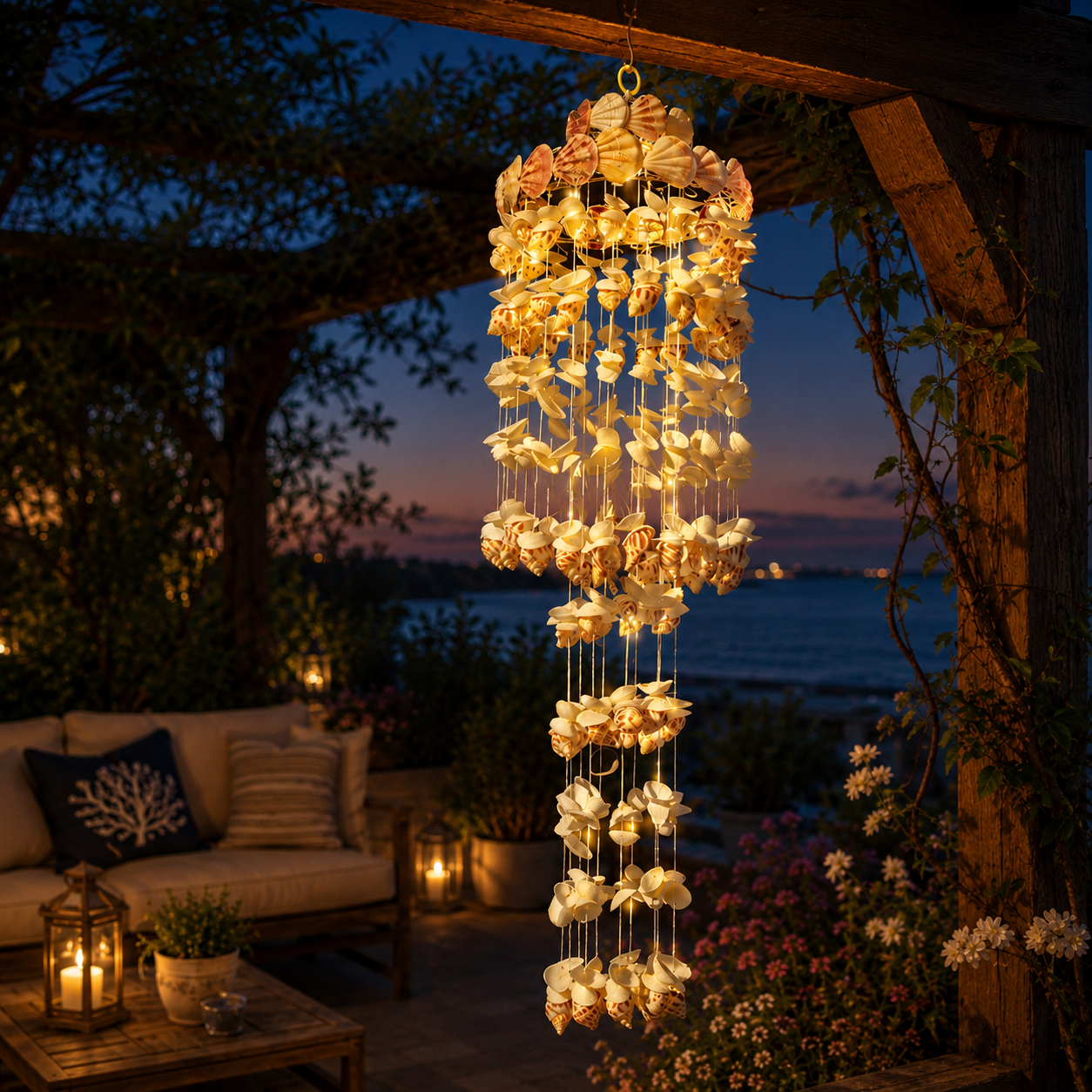 Lighted Seashell Wind Chime Decor