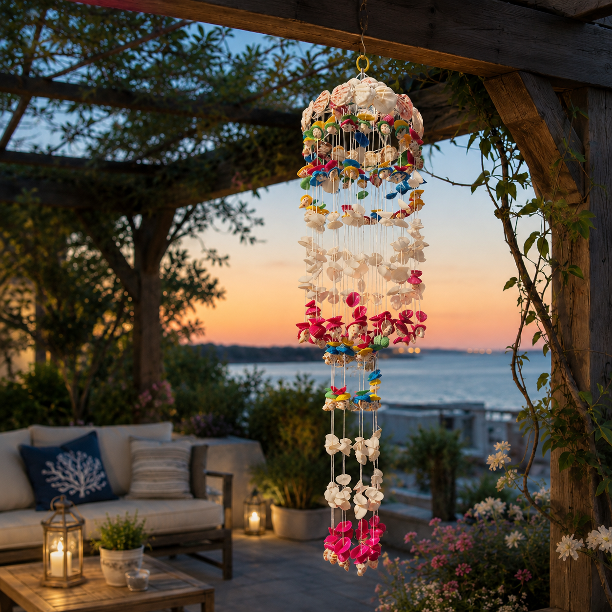 Lighted Seashell Wind Chime Decor