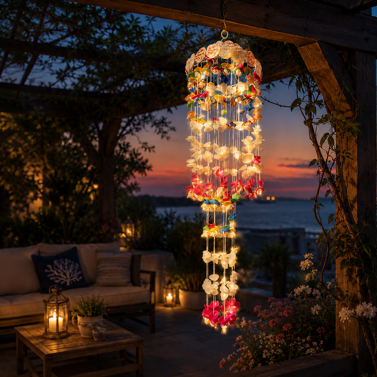 Lighted Seashell Wind Chime Decor