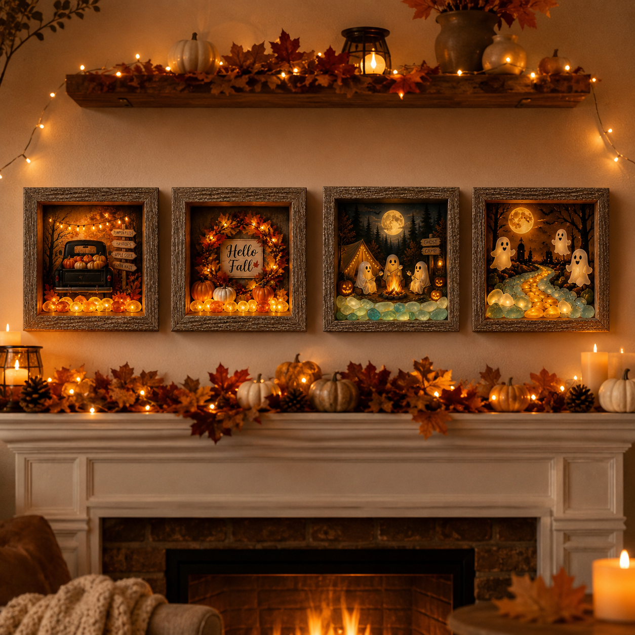 Lighted Fall & Halloween Shadow Box Decor