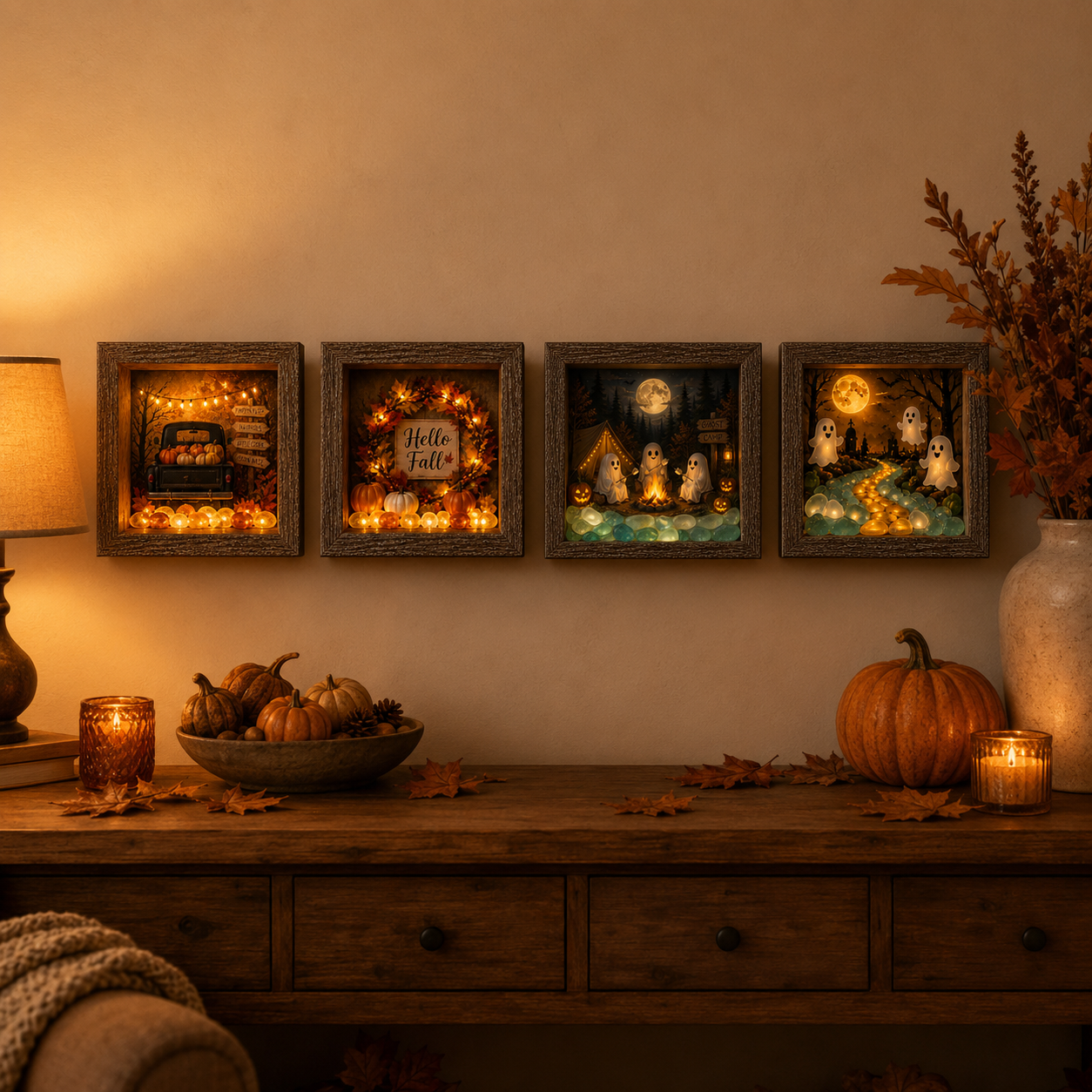 Lighted Fall & Halloween Shadow Box Decor