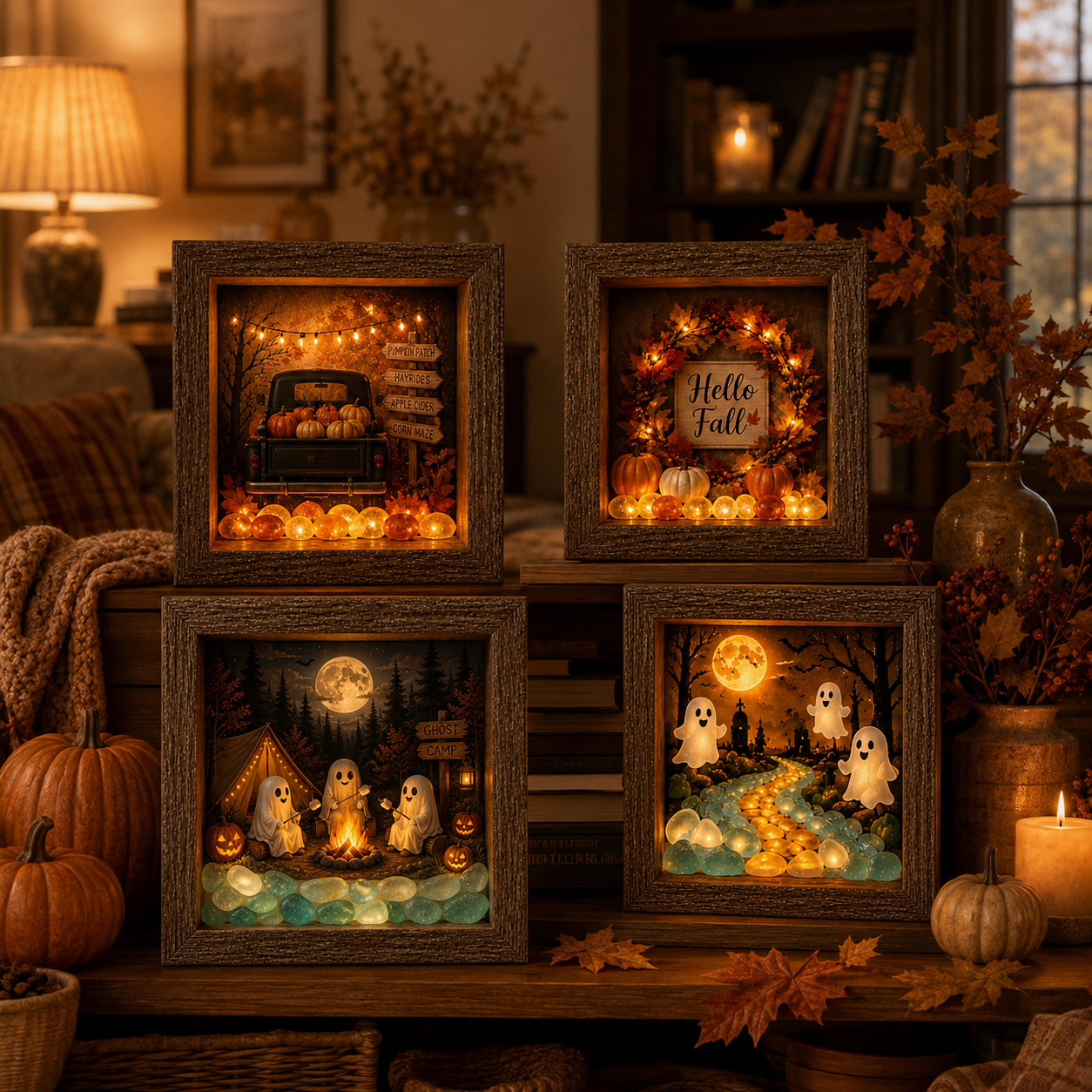 Lighted Fall & Halloween Shadow Box Decor