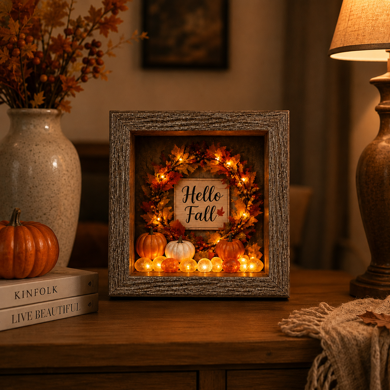 Lighted Fall & Halloween Shadow Box Decor