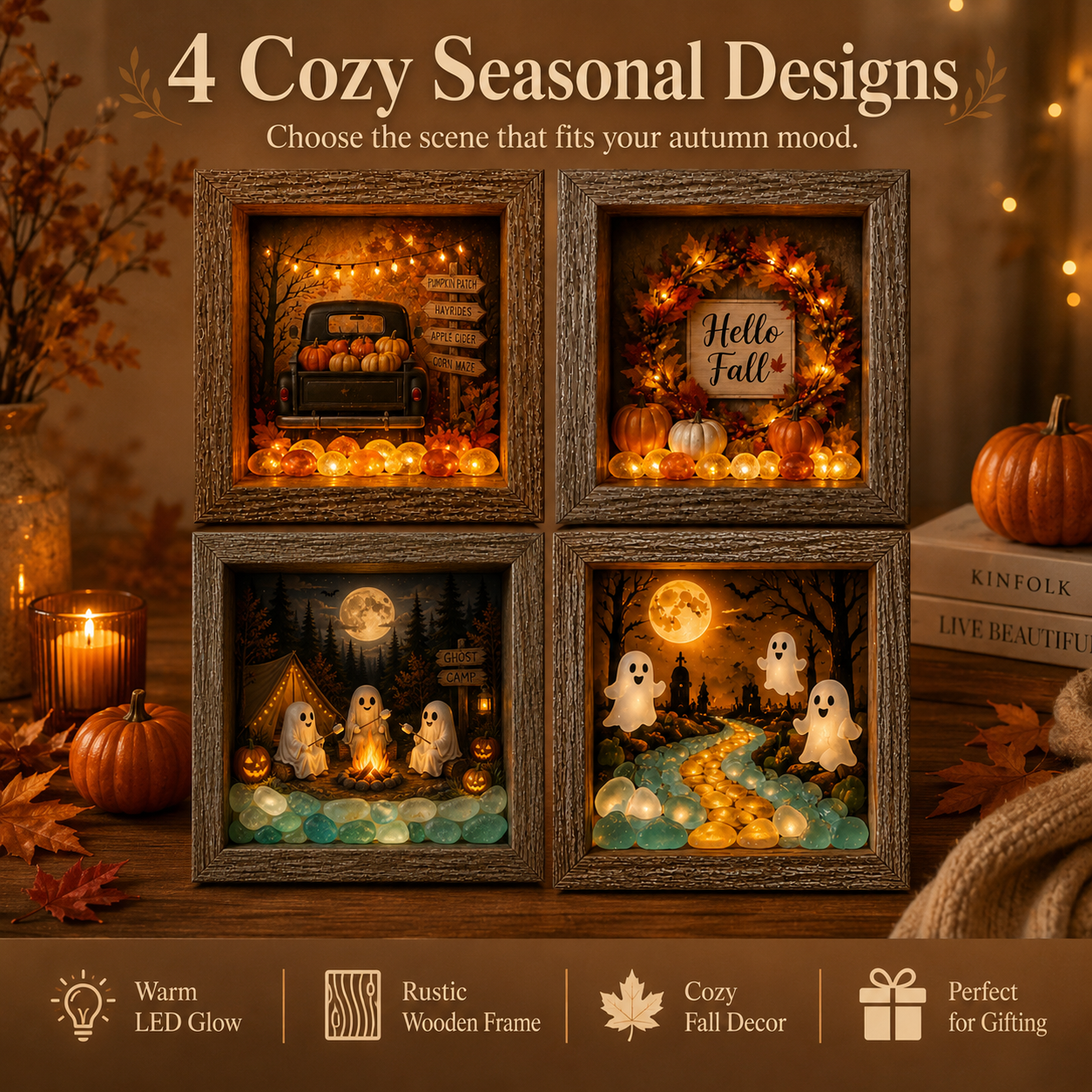 Lighted Fall & Halloween Shadow Box Decor