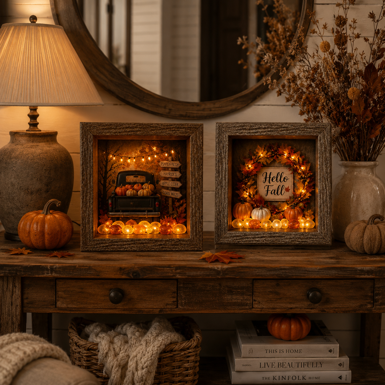 Lighted Fall & Halloween Shadow Box Decor
