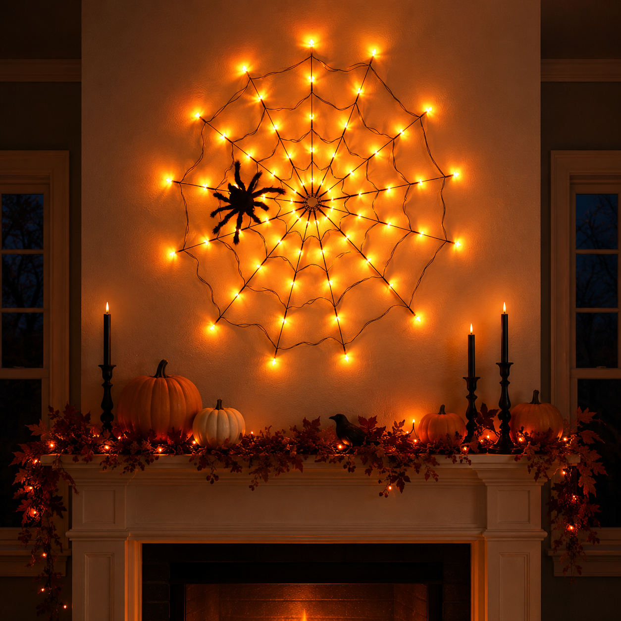 Halloween Spider Web String Lights with Remote 🕷️🎃