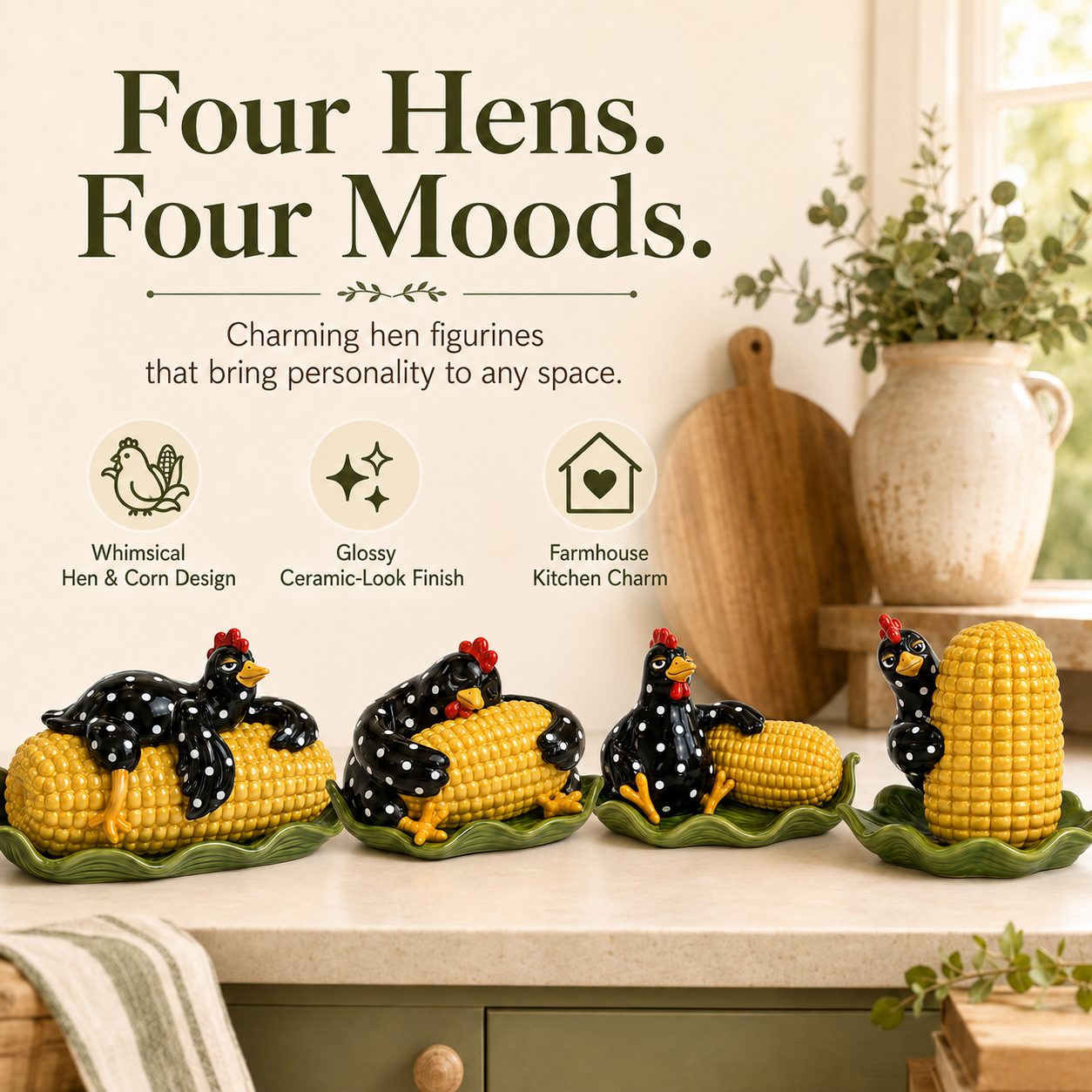 Whimsical Hen & Corn Figurine