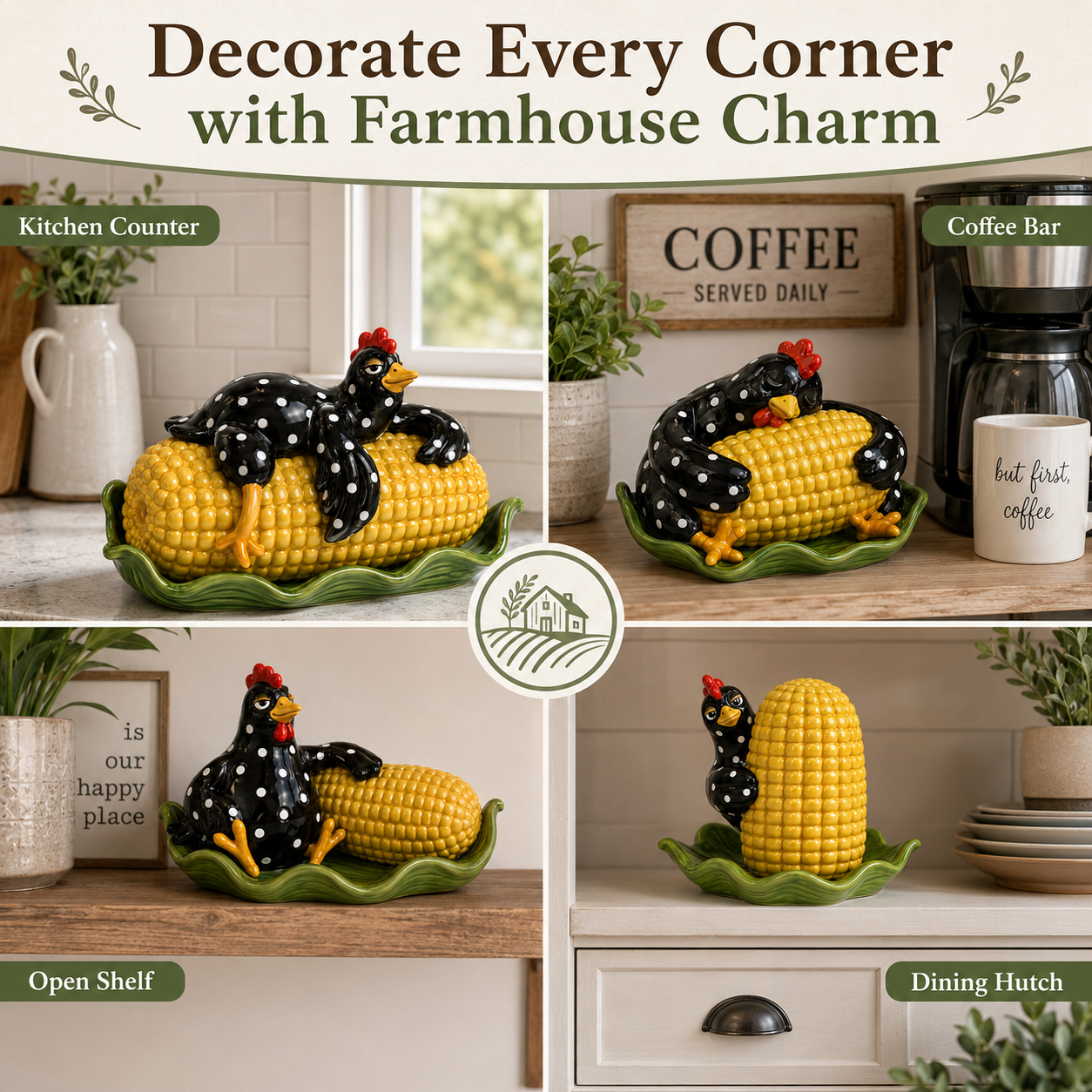 Whimsical Hen & Corn Figurine