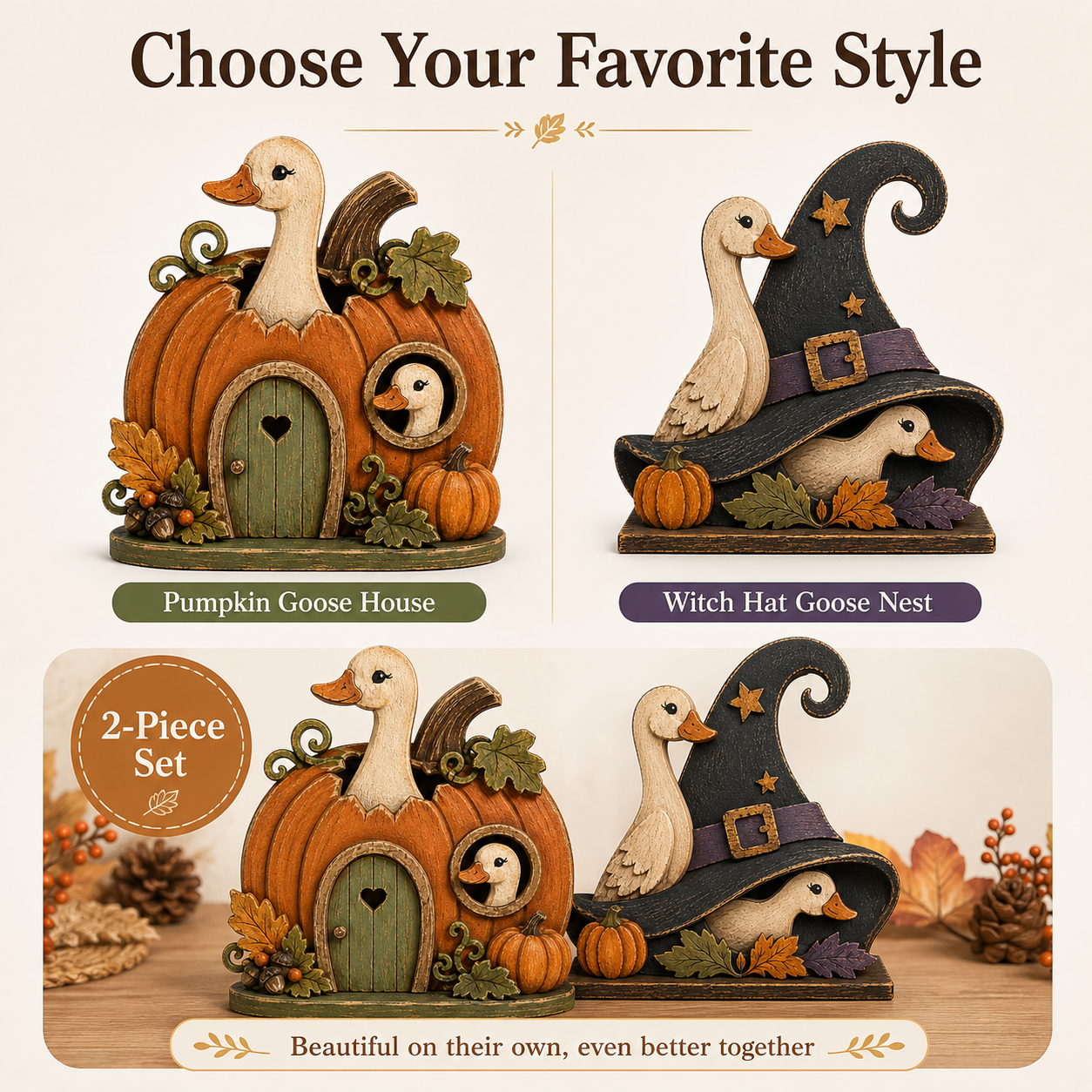 Whimsical Goose Fall & Halloween Tabletop Decor