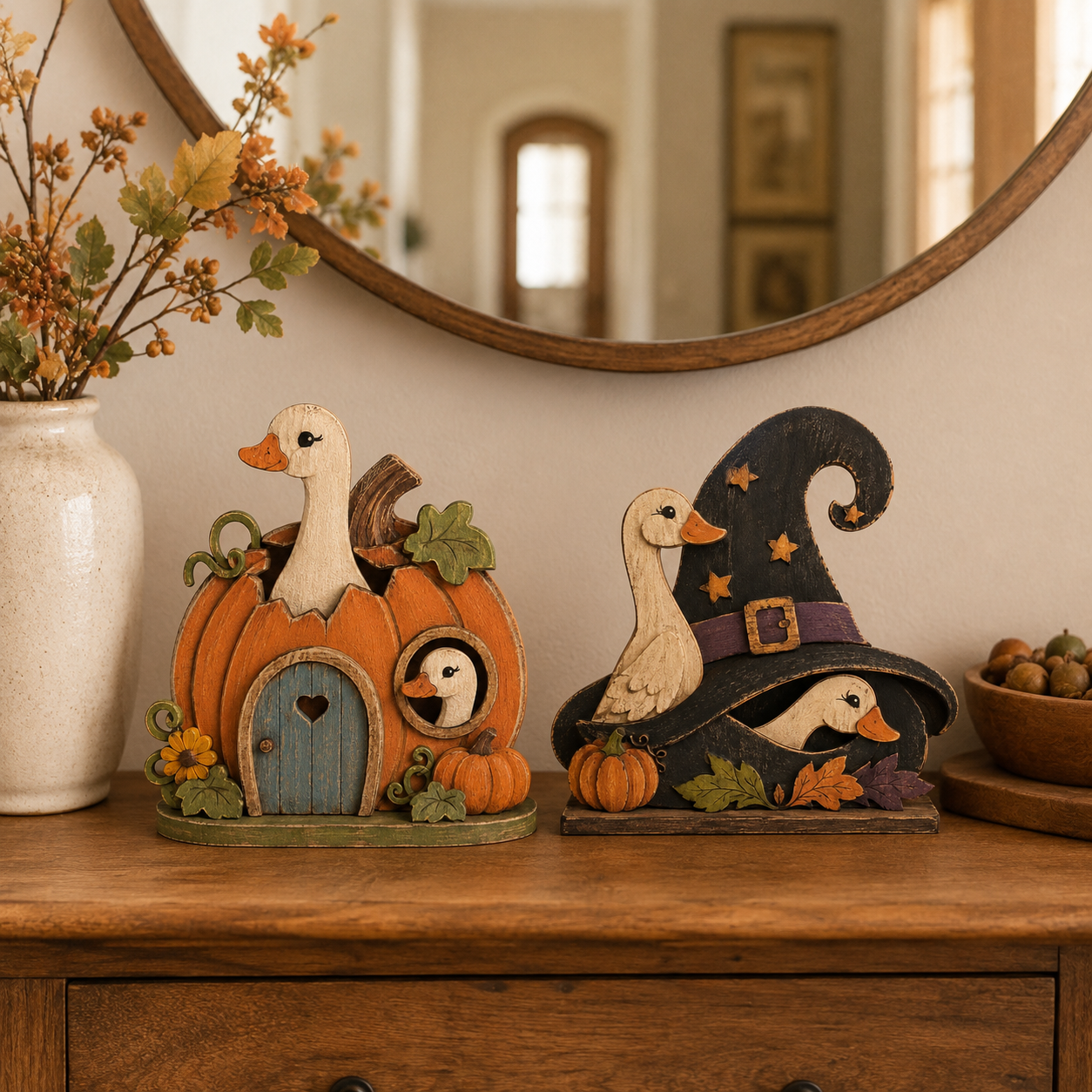 Whimsical Goose Fall & Halloween Tabletop Decor