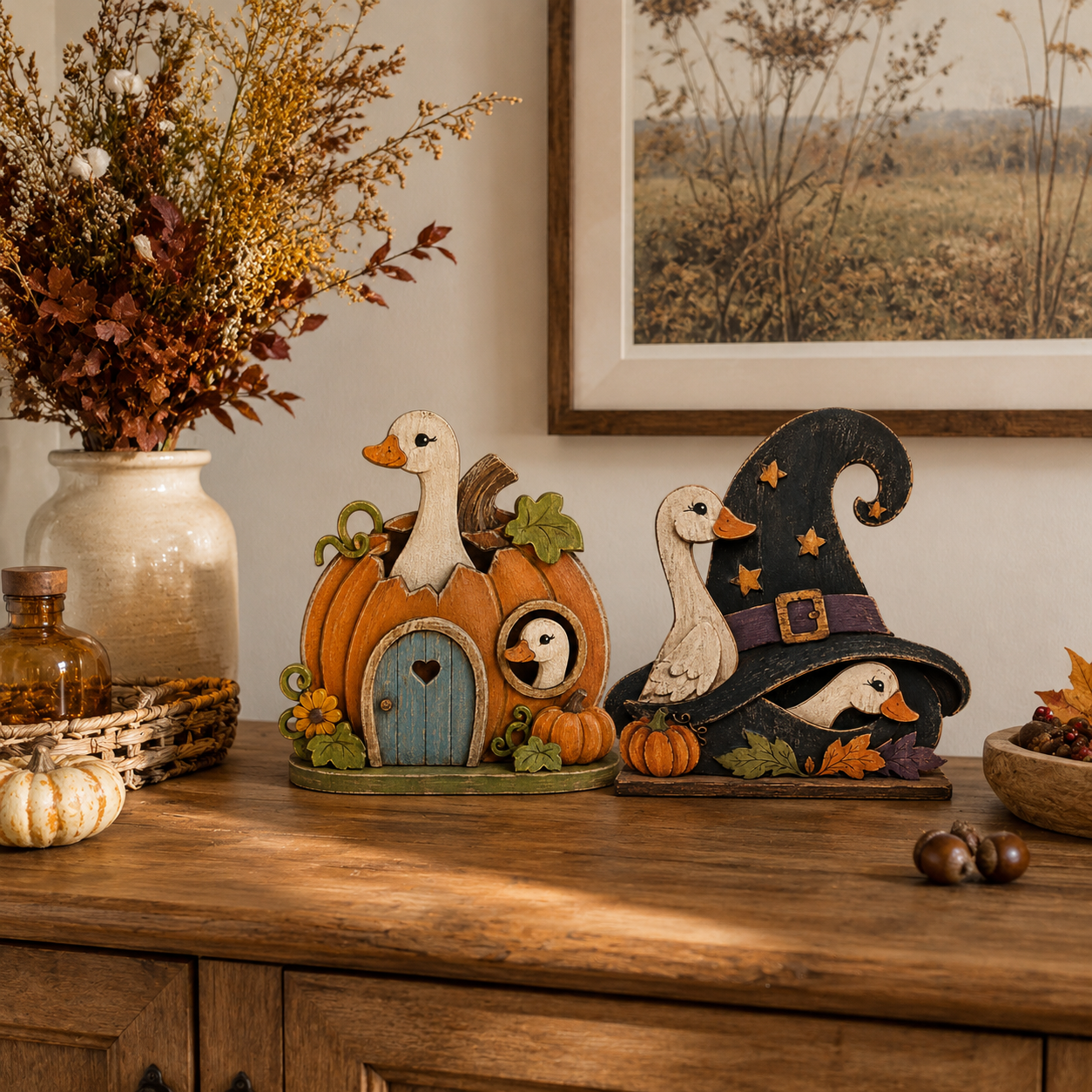 Whimsical Goose Fall & Halloween Tabletop Decor