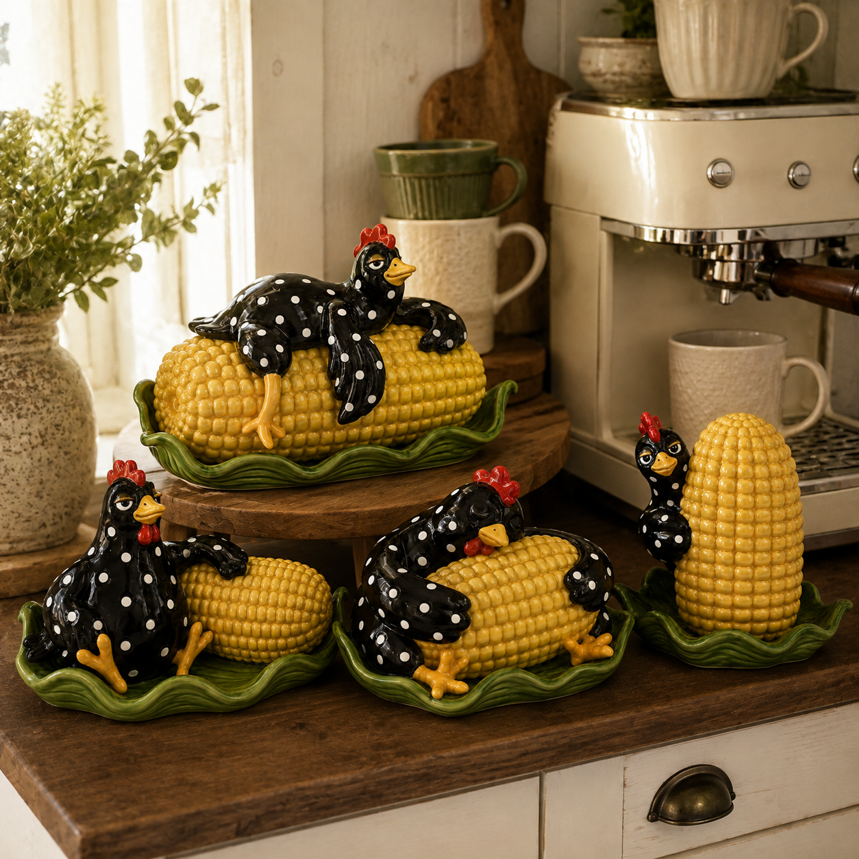 Whimsical Hen & Corn Figurine