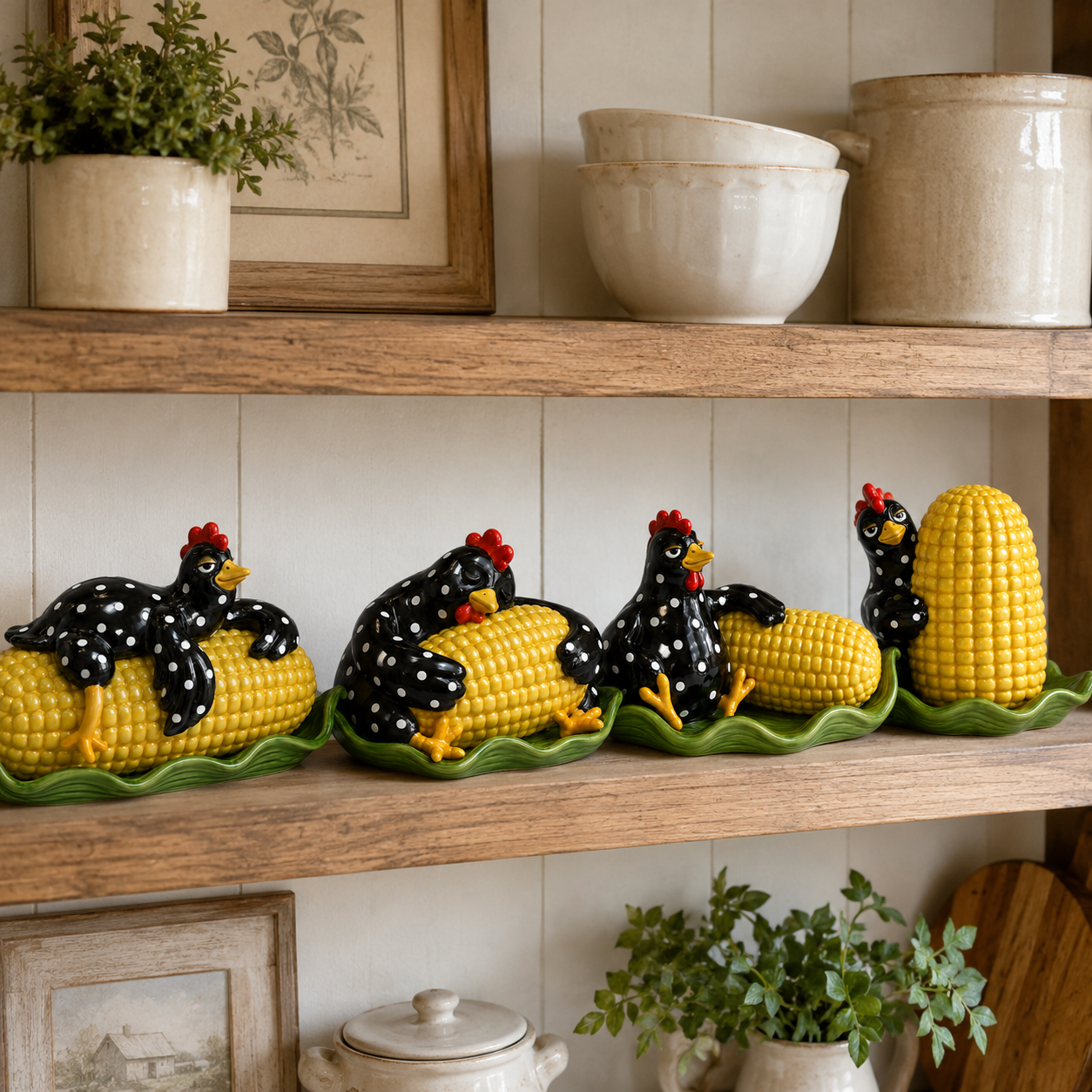 Whimsical Hen & Corn Figurine