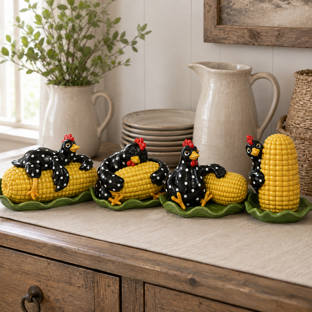 Whimsical Hen & Corn Figurine