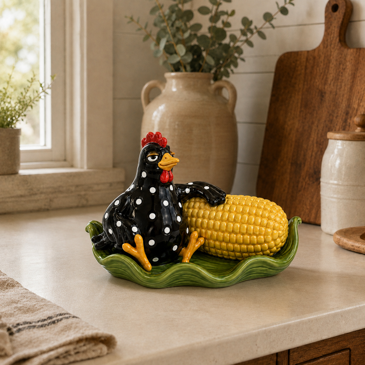 Whimsical Hen & Corn Figurine