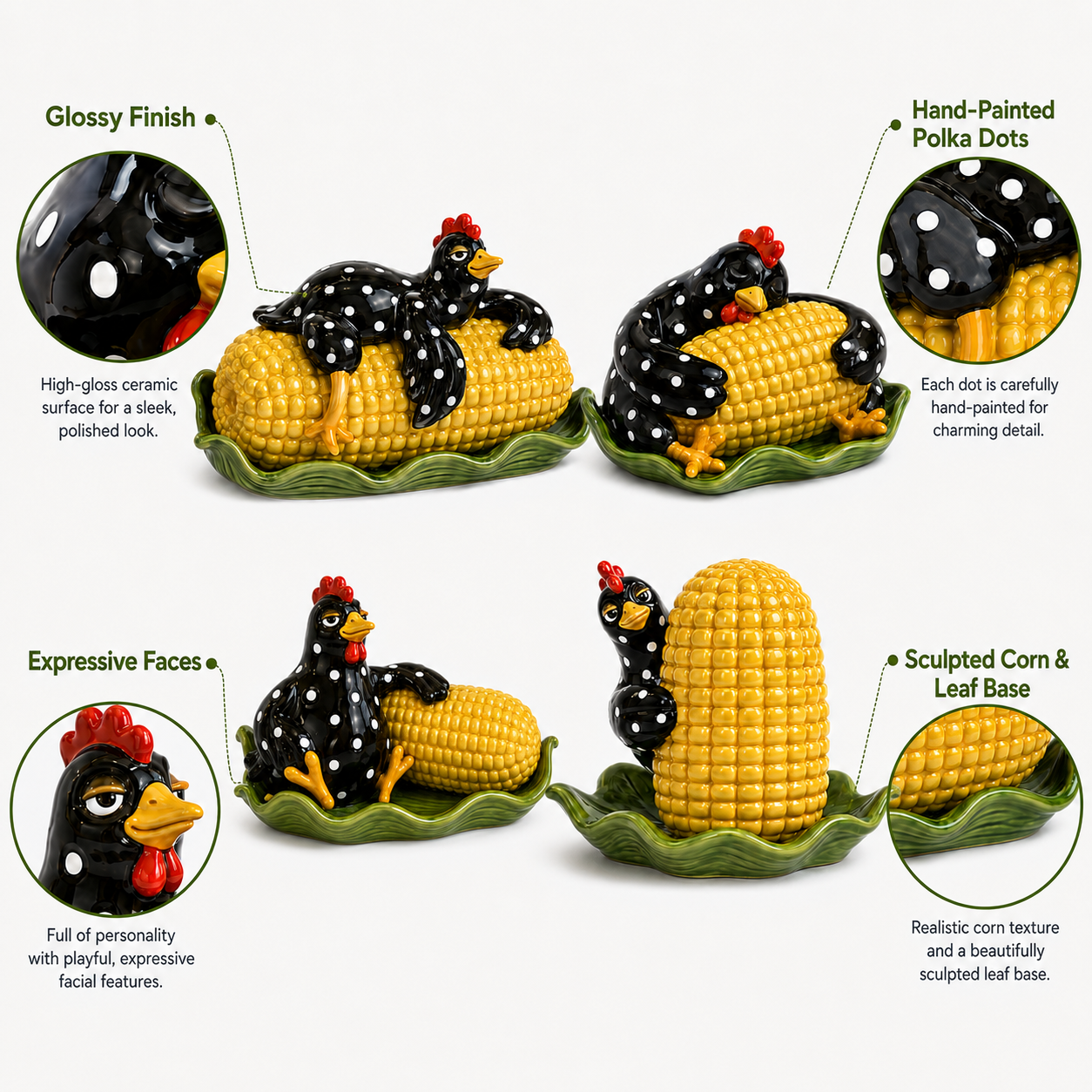 Whimsical Hen & Corn Figurine