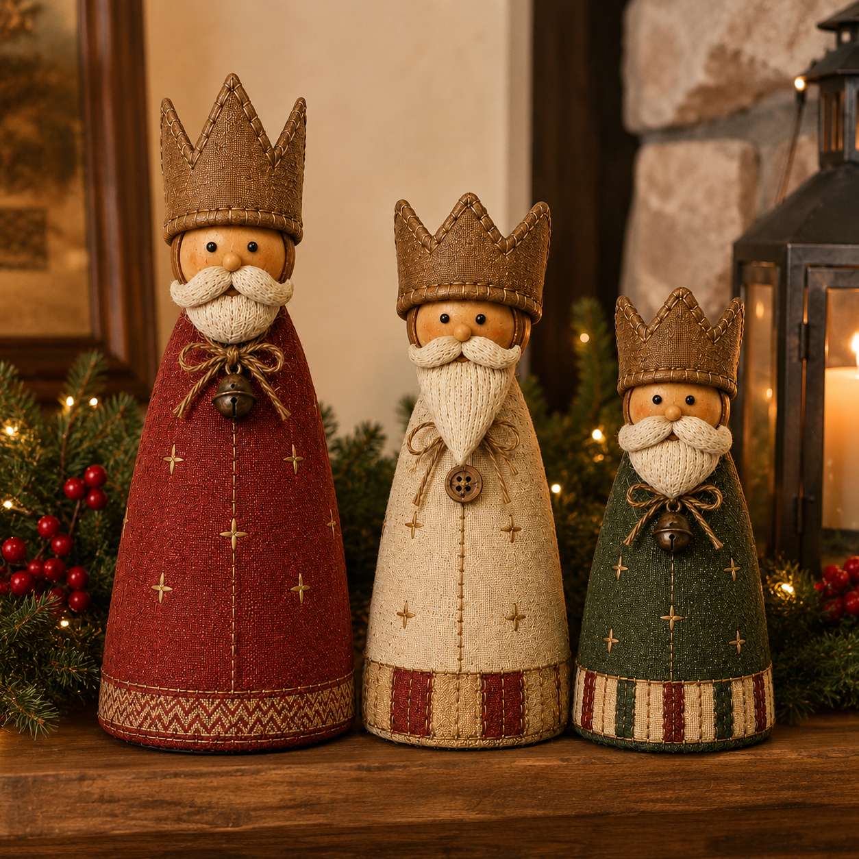 Vintage Christmas Kings Fabric Figurines Set of 3