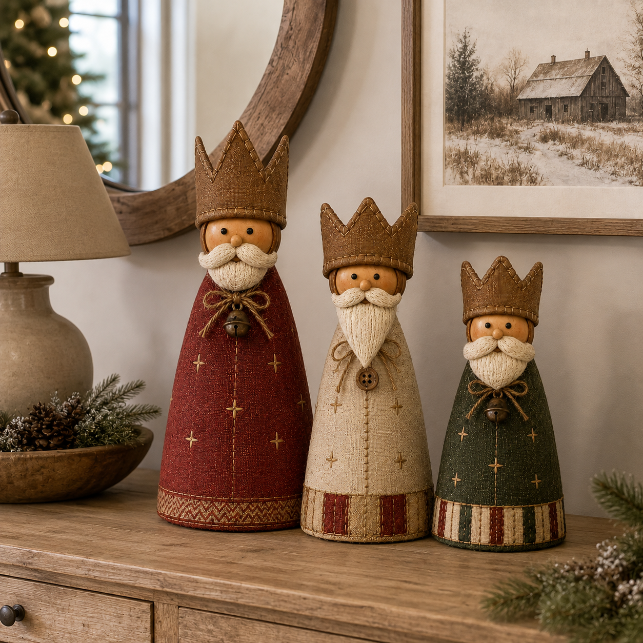 Vintage Christmas Kings Fabric Figurines Set of 3
