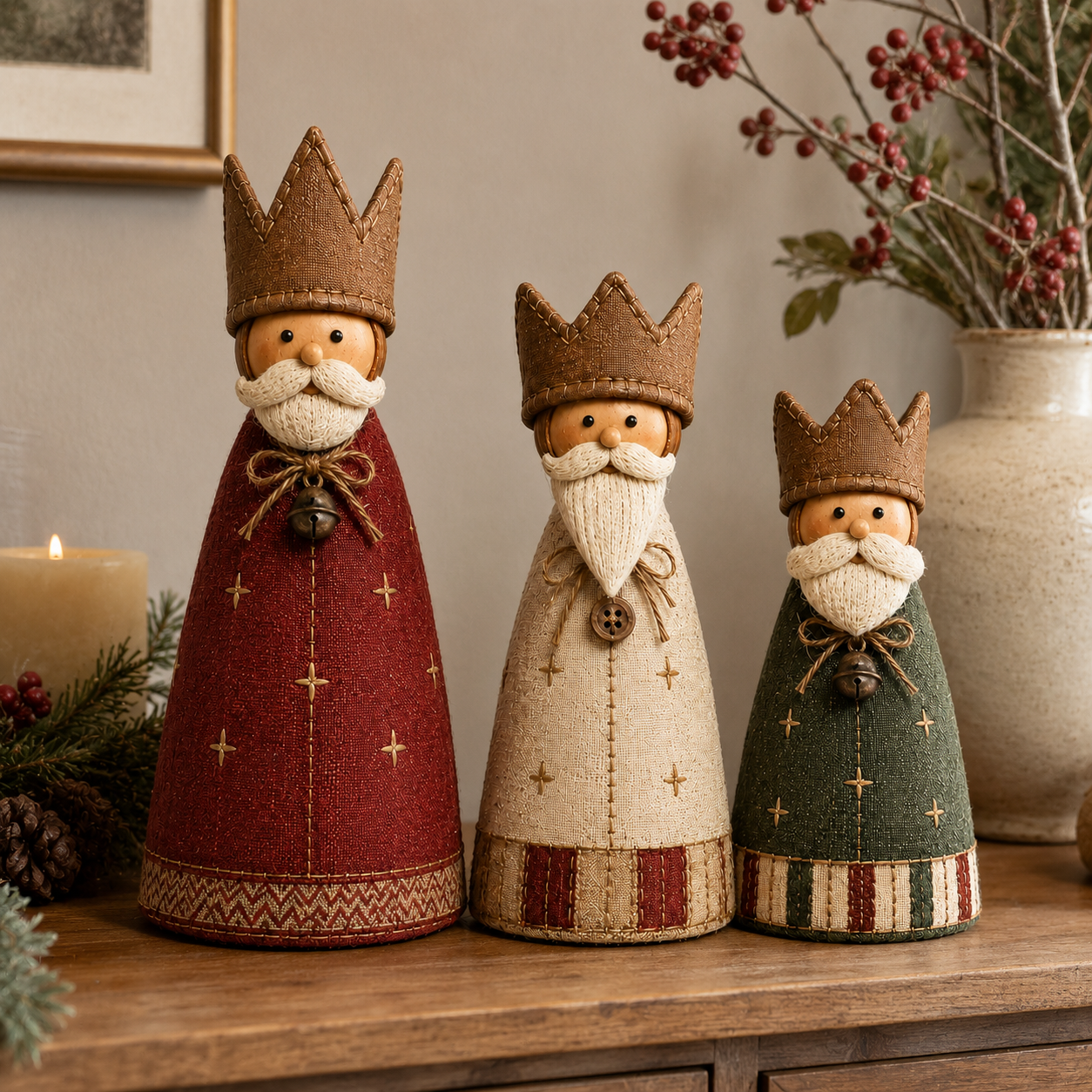 Vintage Christmas Kings Fabric Figurines Set of 3