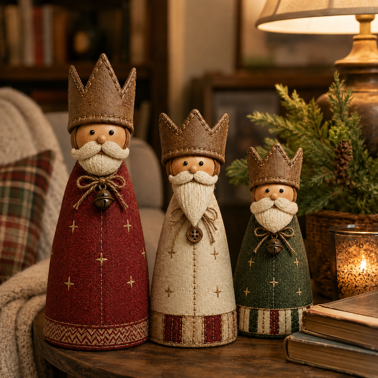 Vintage Christmas Kings Fabric Figurines Set of 3