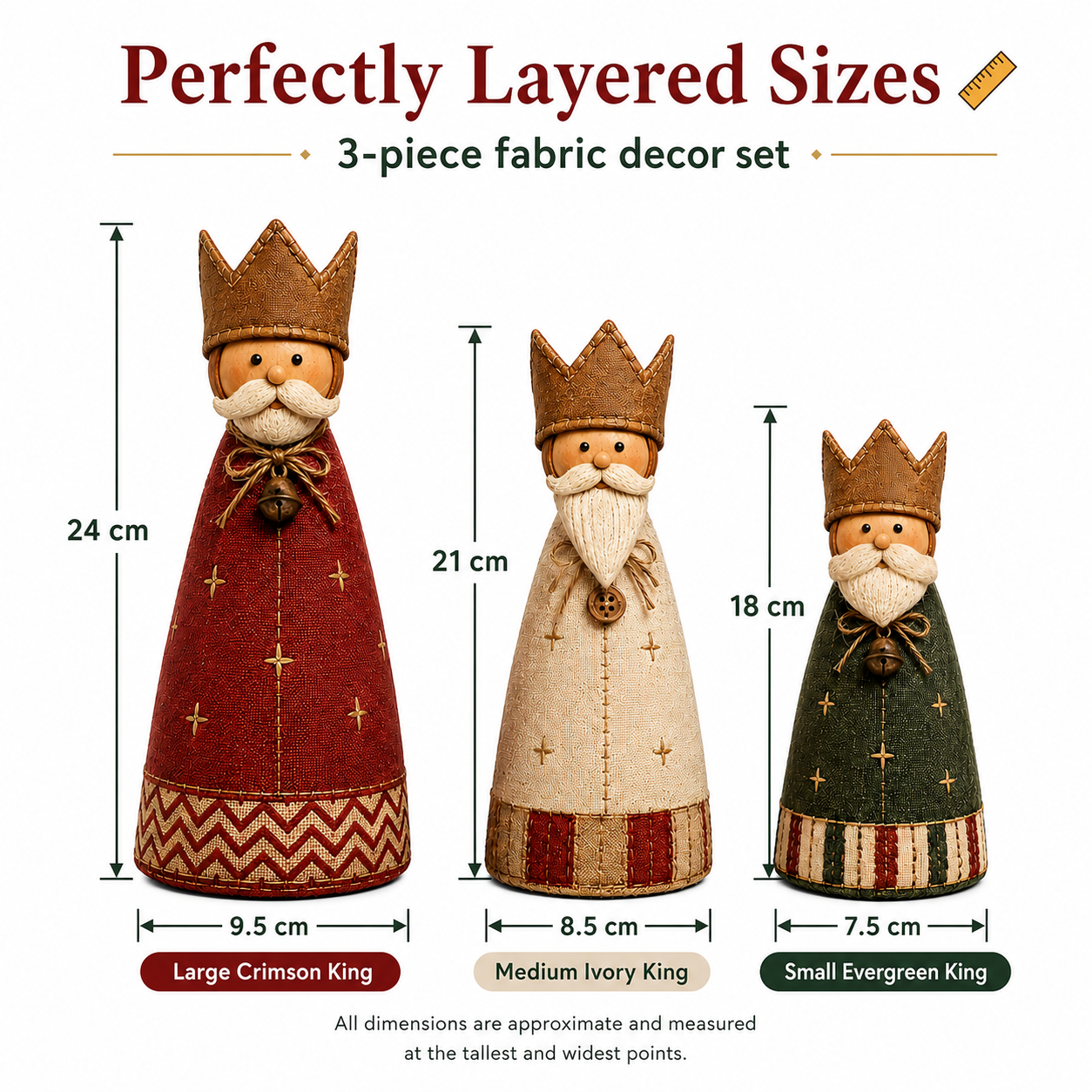Vintage Christmas Kings Fabric Figurines Set of 3