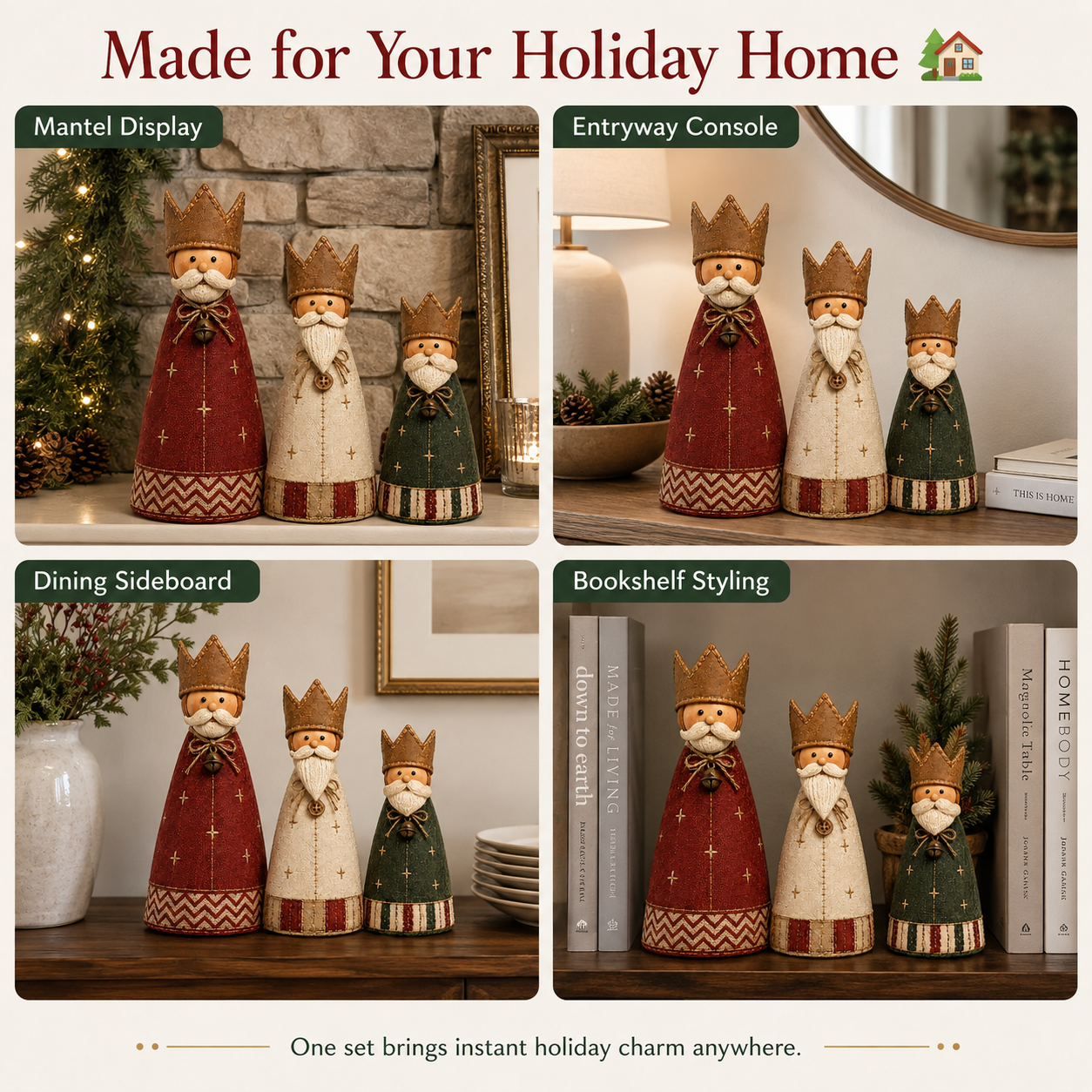 Vintage Christmas Kings Fabric Figurines Set of 3