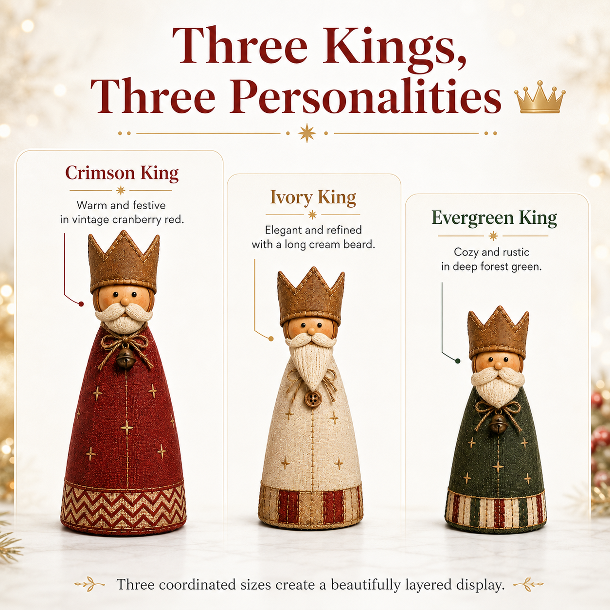 Vintage Christmas Kings Fabric Figurines Set of 3