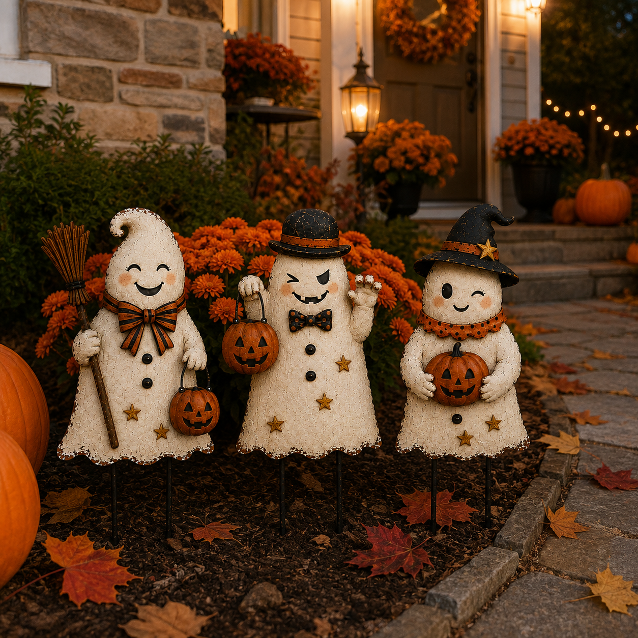 Vintage Halloween Ghost Yard Stakes Set of 3