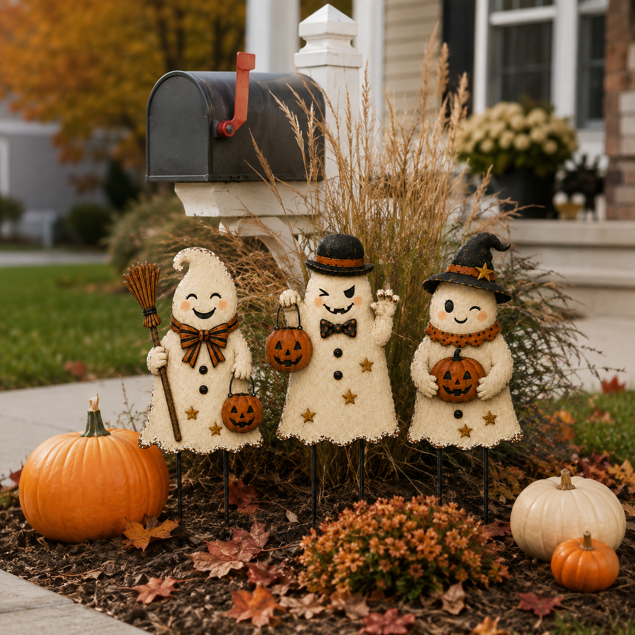 Vintage Halloween Ghost Yard Stakes Set of 3