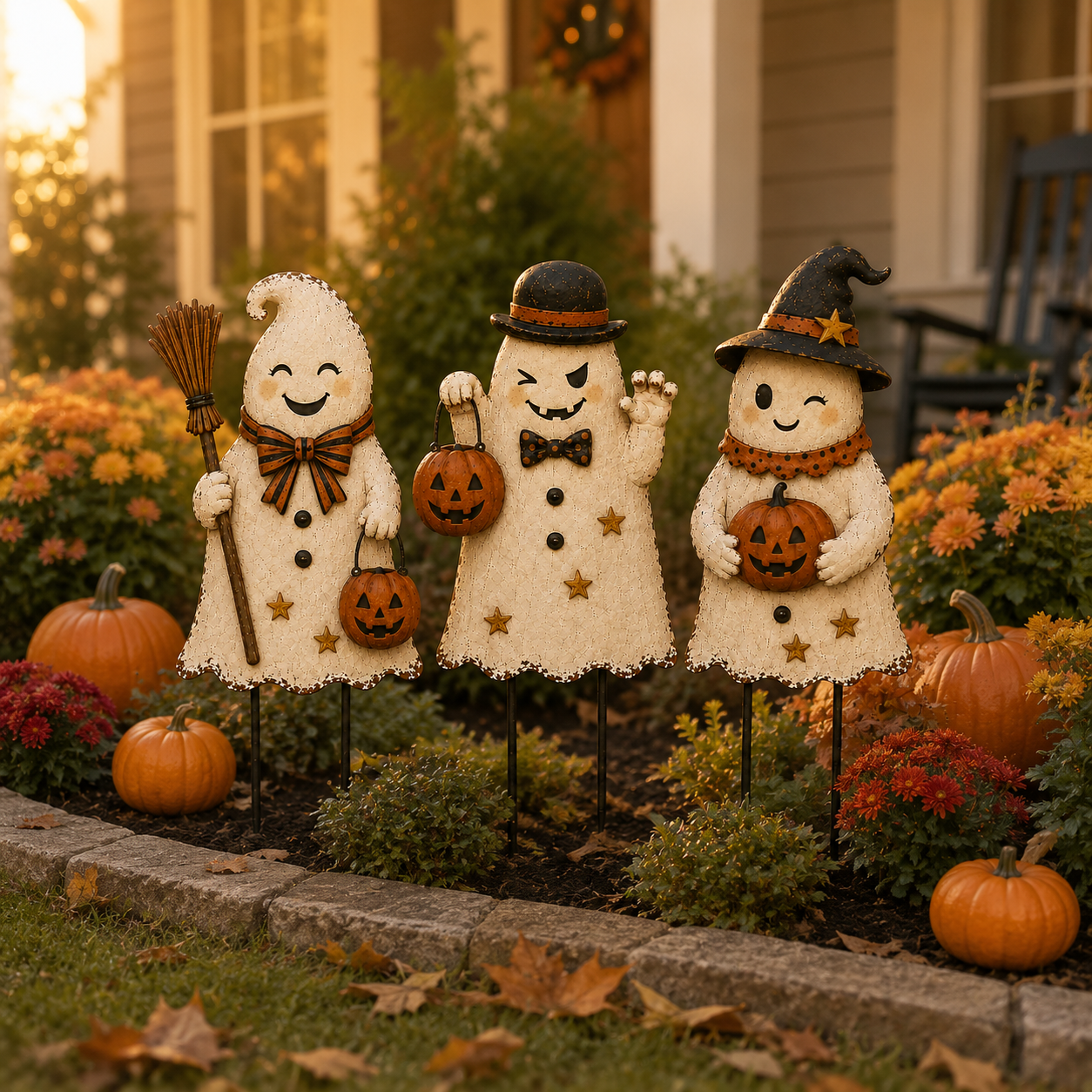 Vintage Halloween Ghost Yard Stakes Set of 3