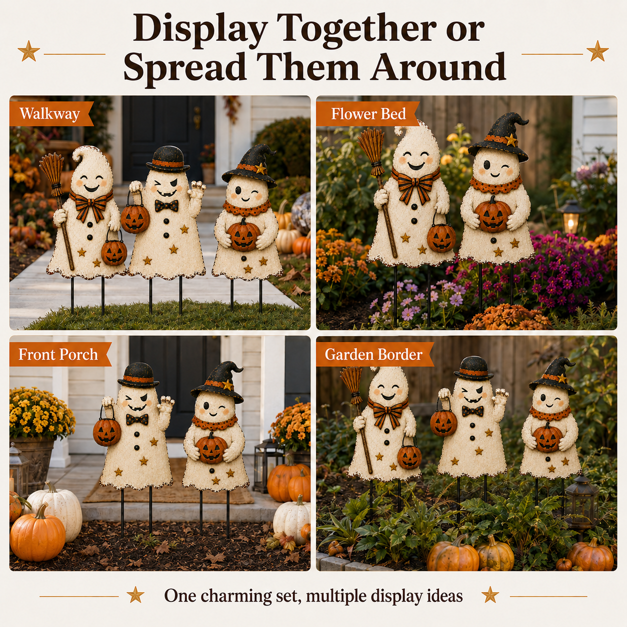Vintage Halloween Ghost Yard Stakes Set of 3
