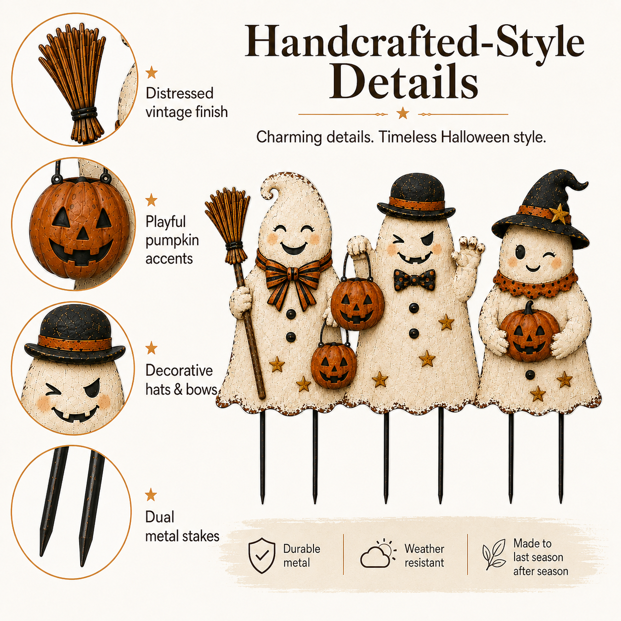 Vintage Halloween Ghost Yard Stakes Set of 3