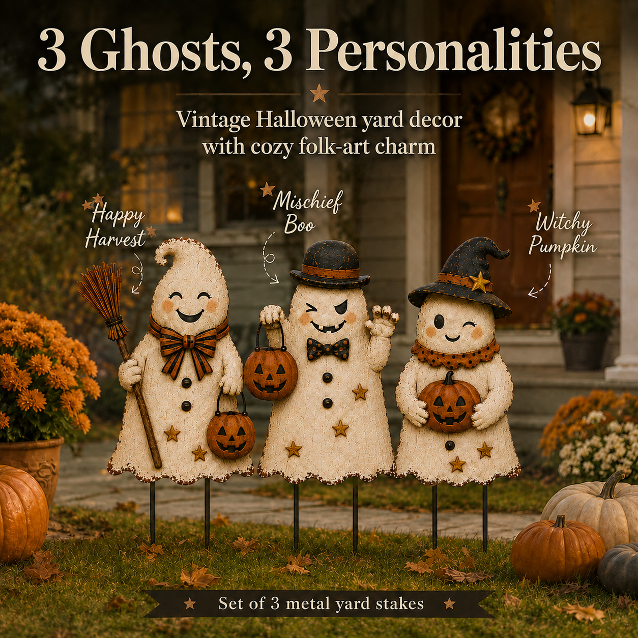 Vintage Halloween Ghost Yard Stakes Set of 3