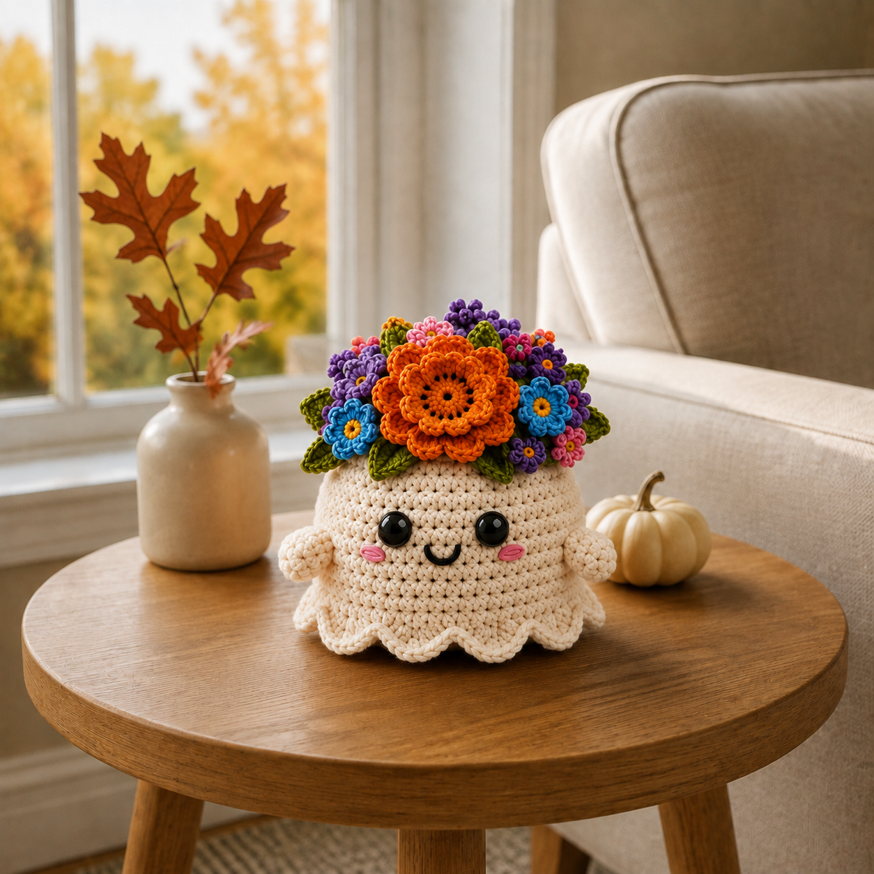 Boo-Tanical Crochet Halloween Flower Basket Decor