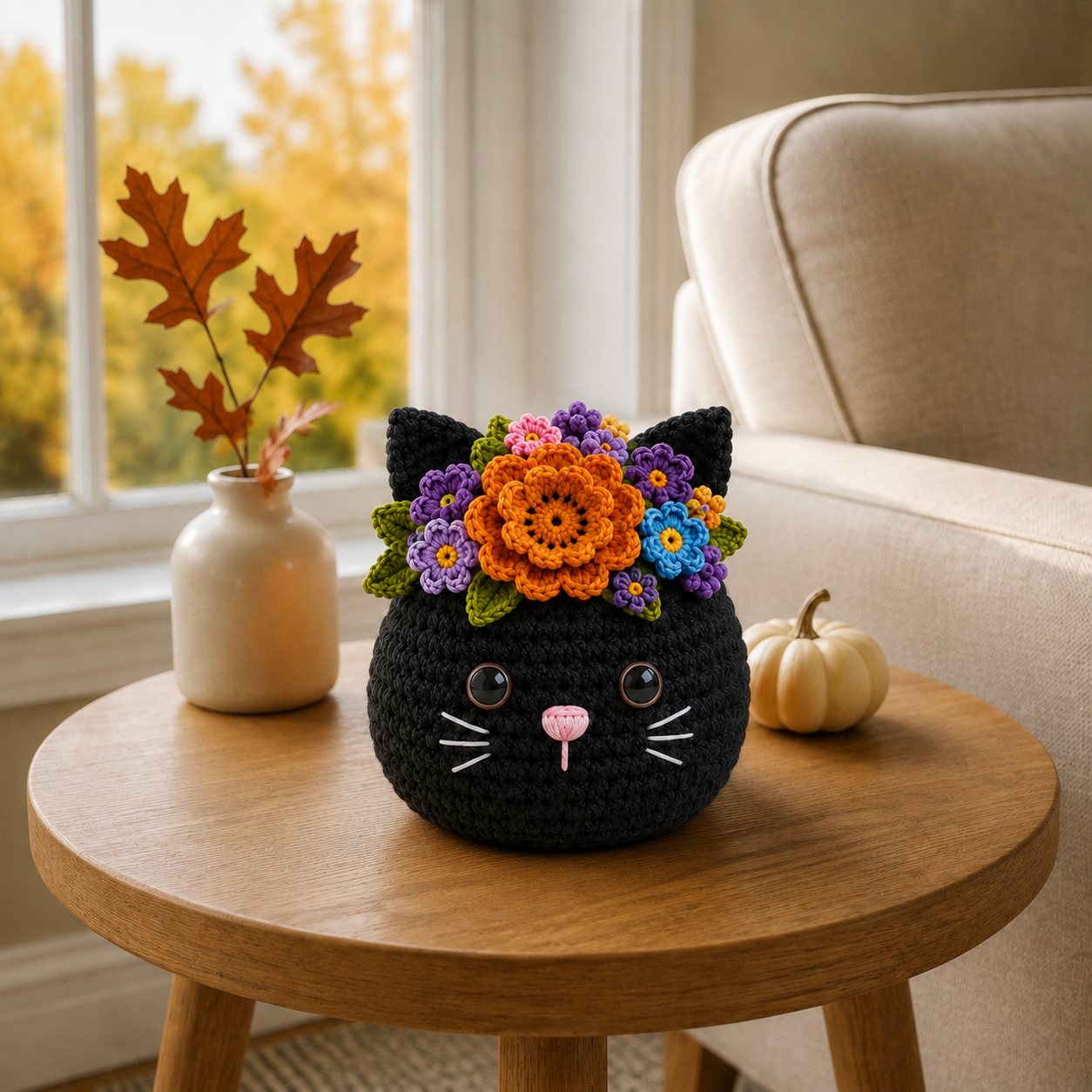 Boo-Tanical Crochet Halloween Flower Basket Decor