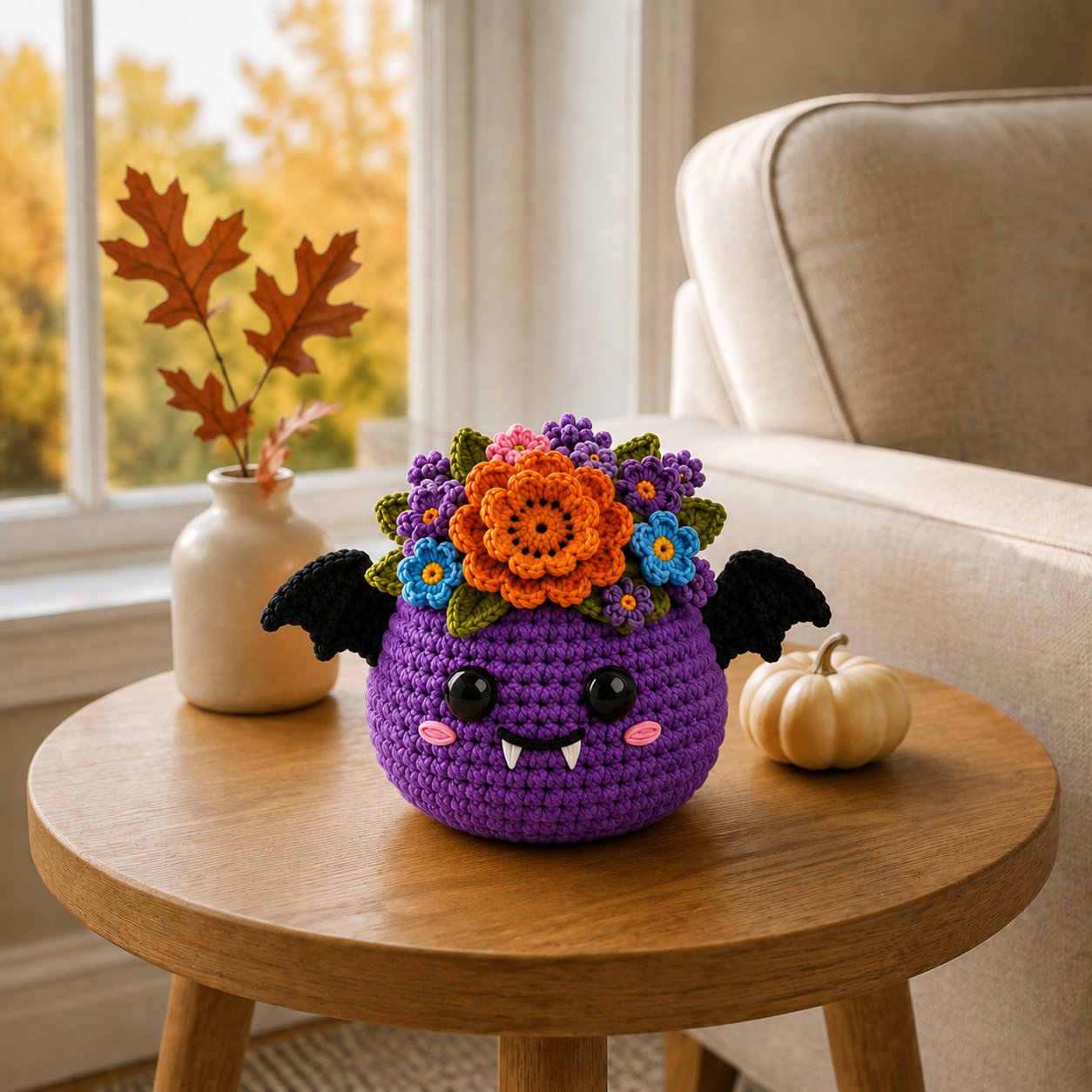 Boo-Tanical Crochet Halloween Flower Basket Decor