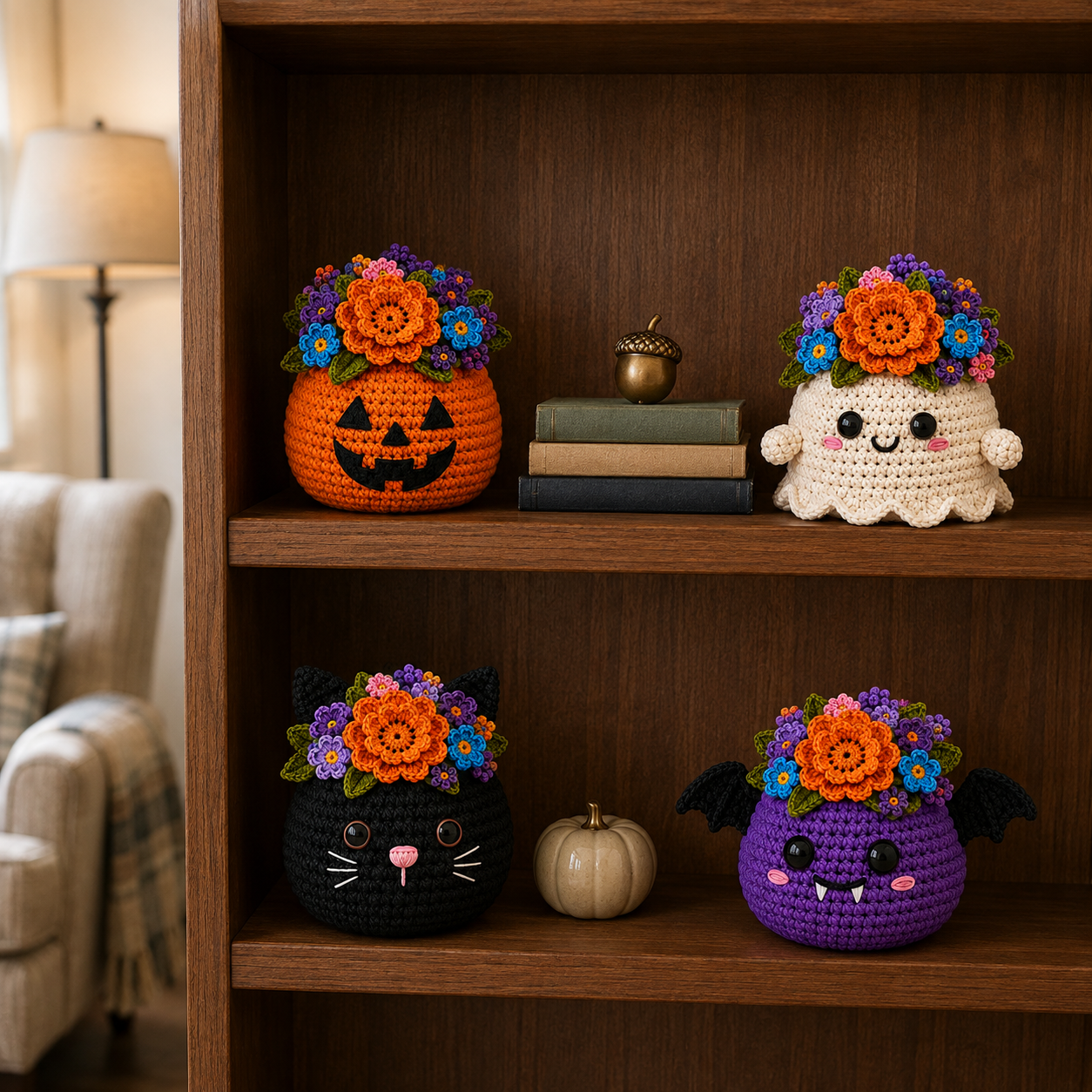 Boo-Tanical Crochet Halloween Flower Basket Decor