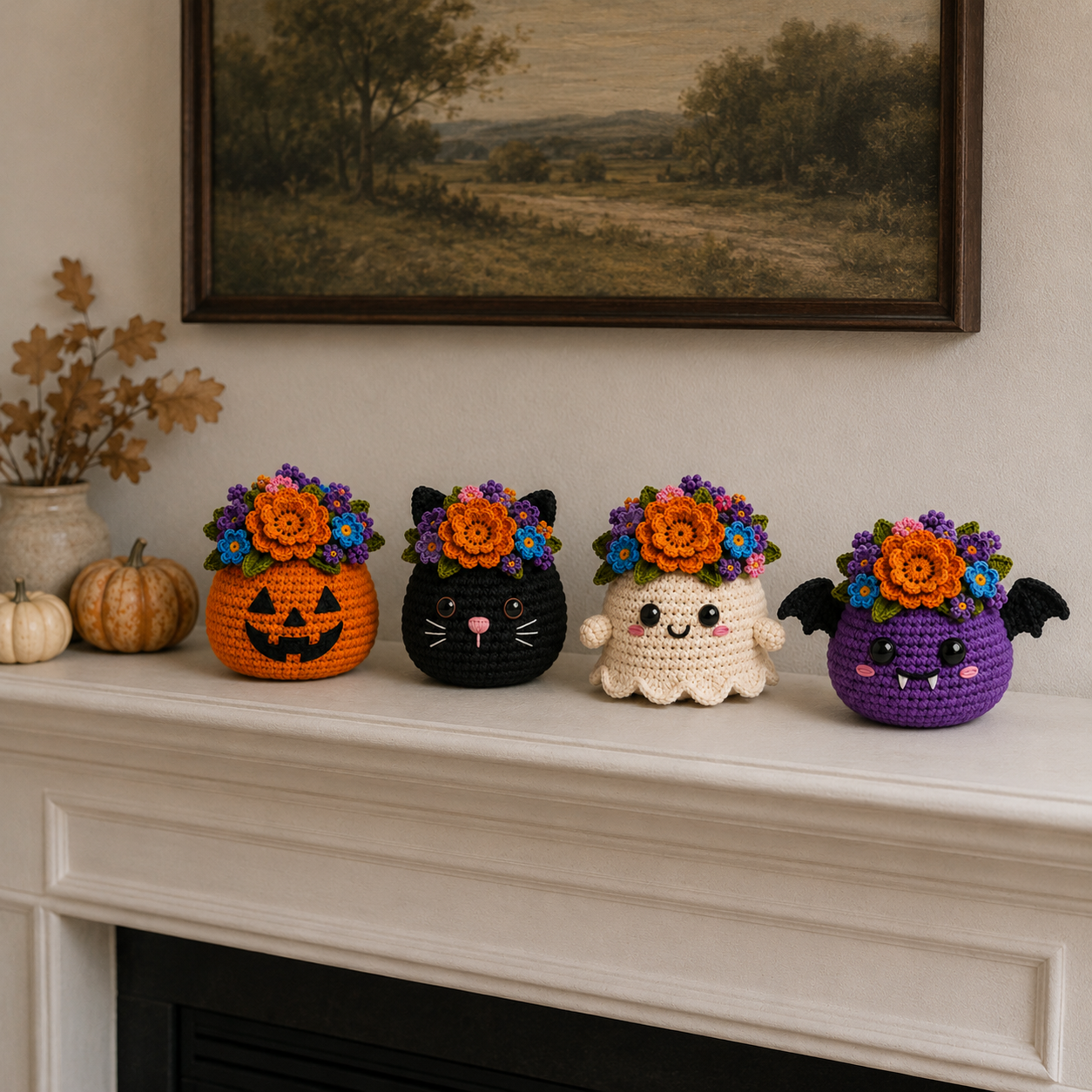 Boo-Tanical Crochet Halloween Flower Basket Decor