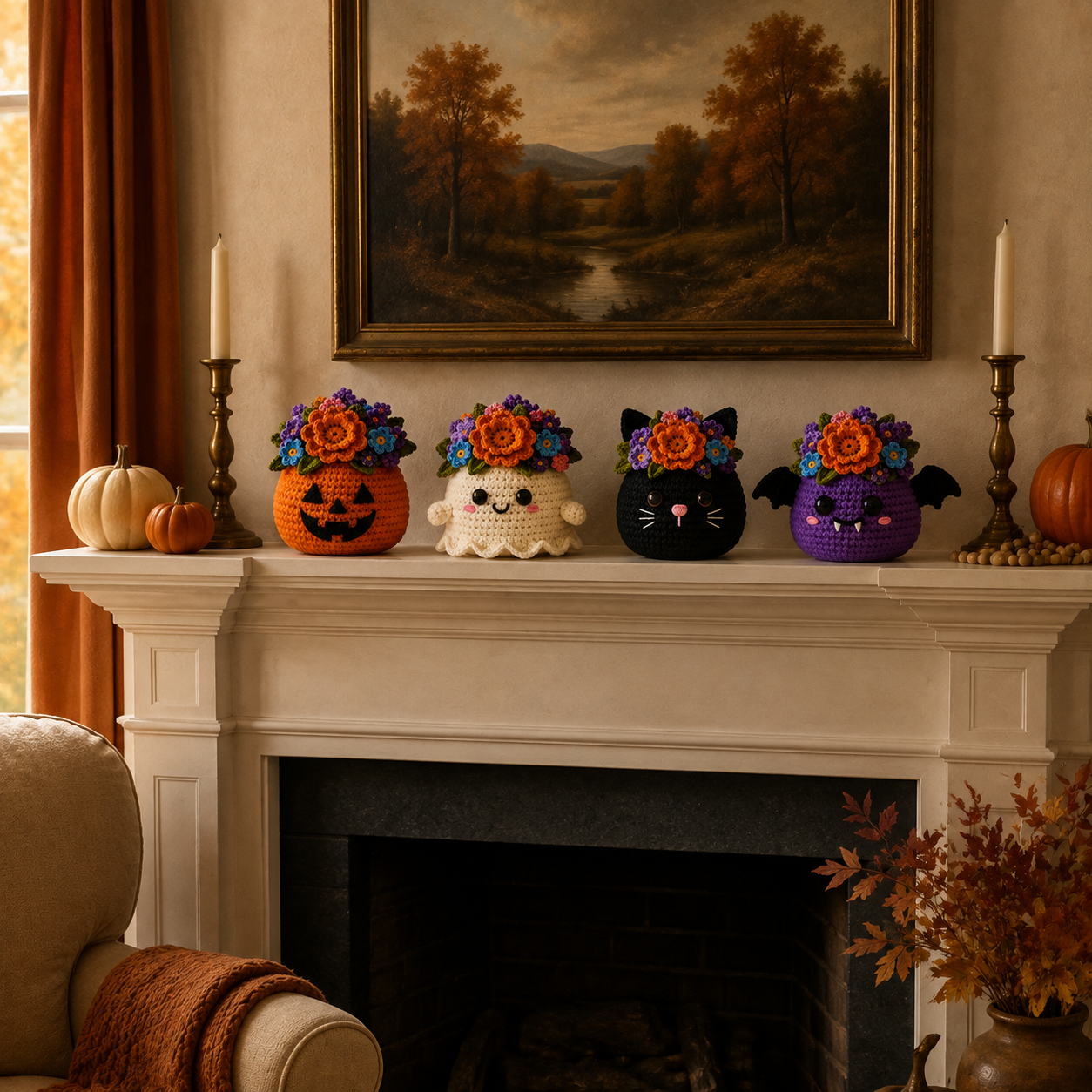 Boo-Tanical Crochet Halloween Flower Basket Decor