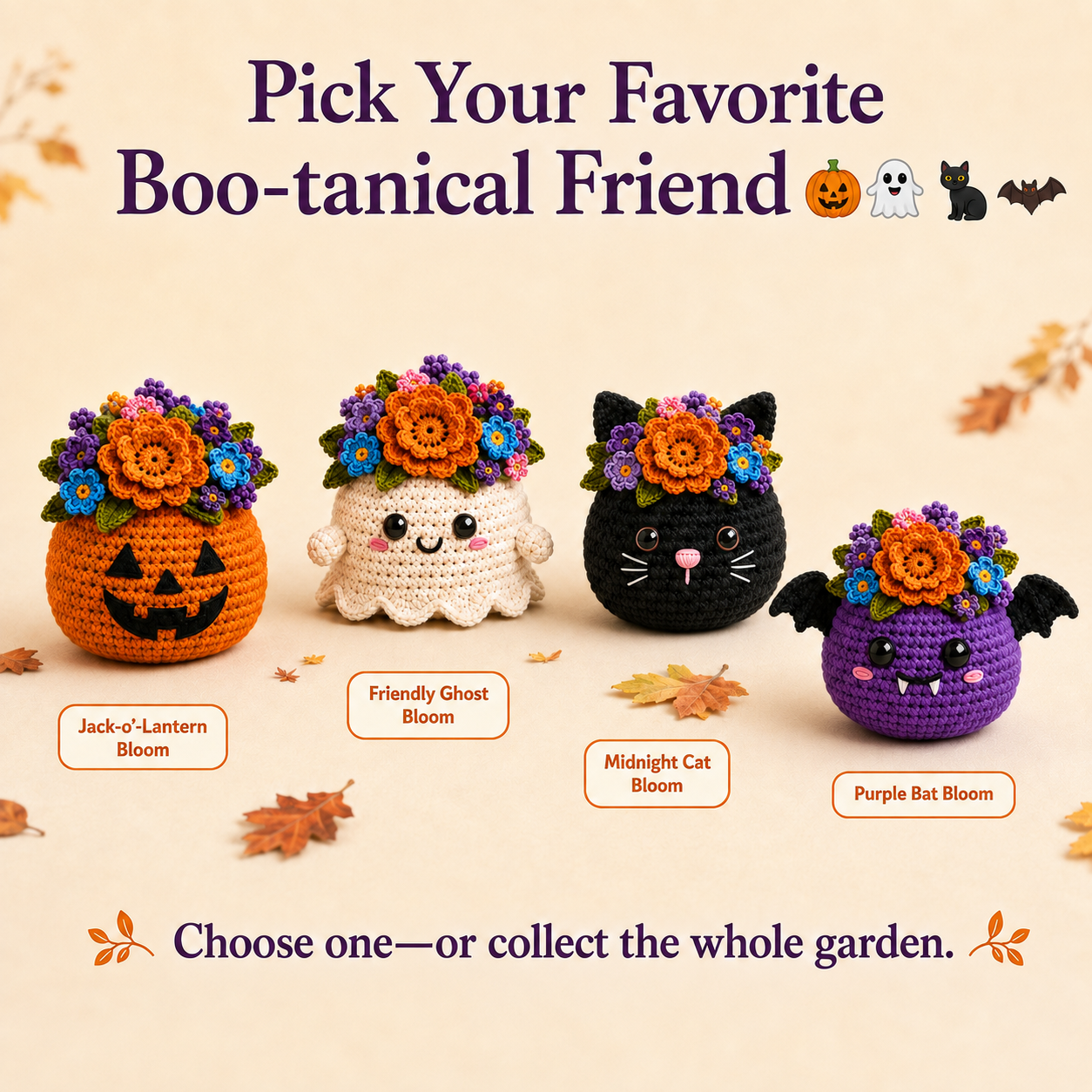 Boo-Tanical Crochet Halloween Flower Basket Decor