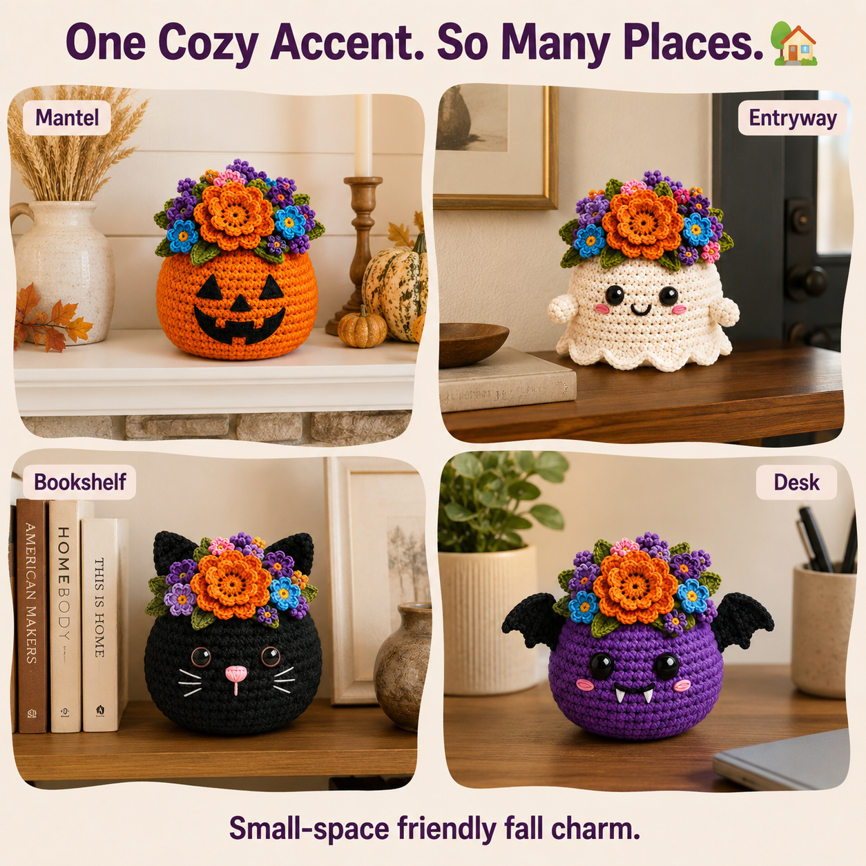 Boo-Tanical Crochet Halloween Flower Basket Decor