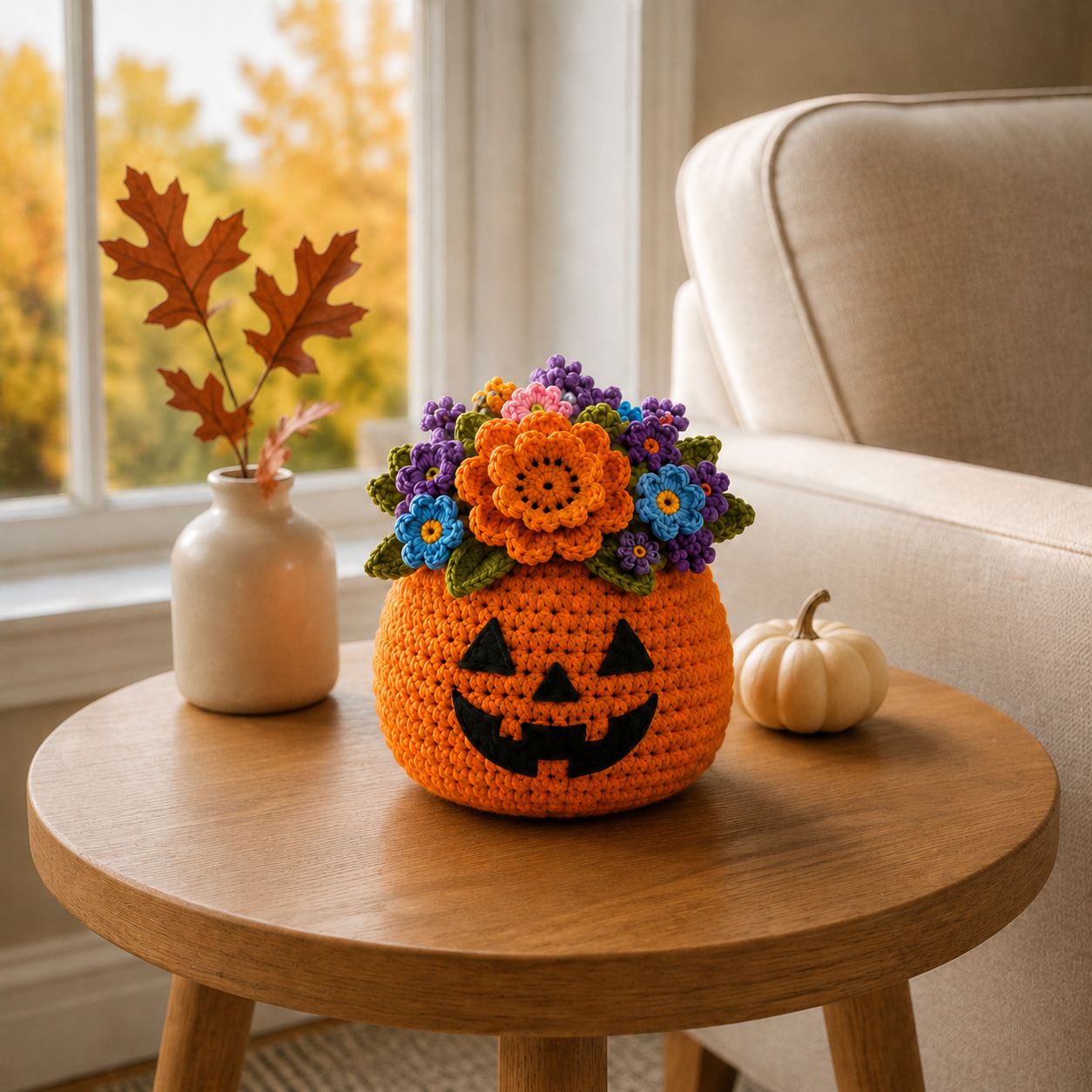 Boo-Tanical Crochet Halloween Flower Basket Decor