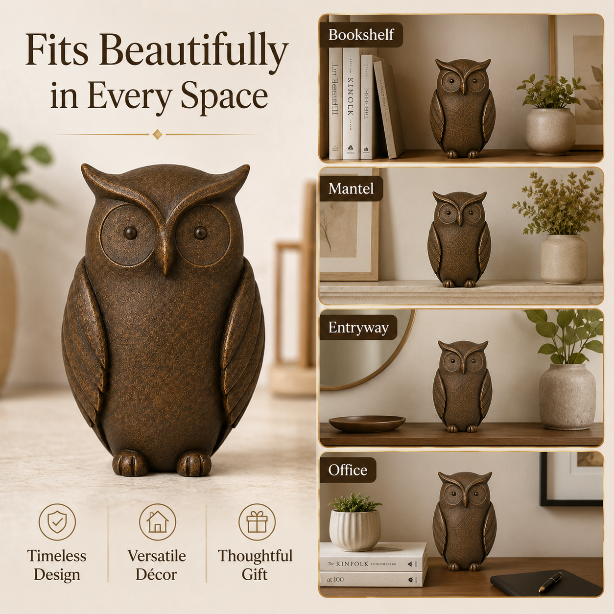 Vintage-Inspired Owl Sculpture