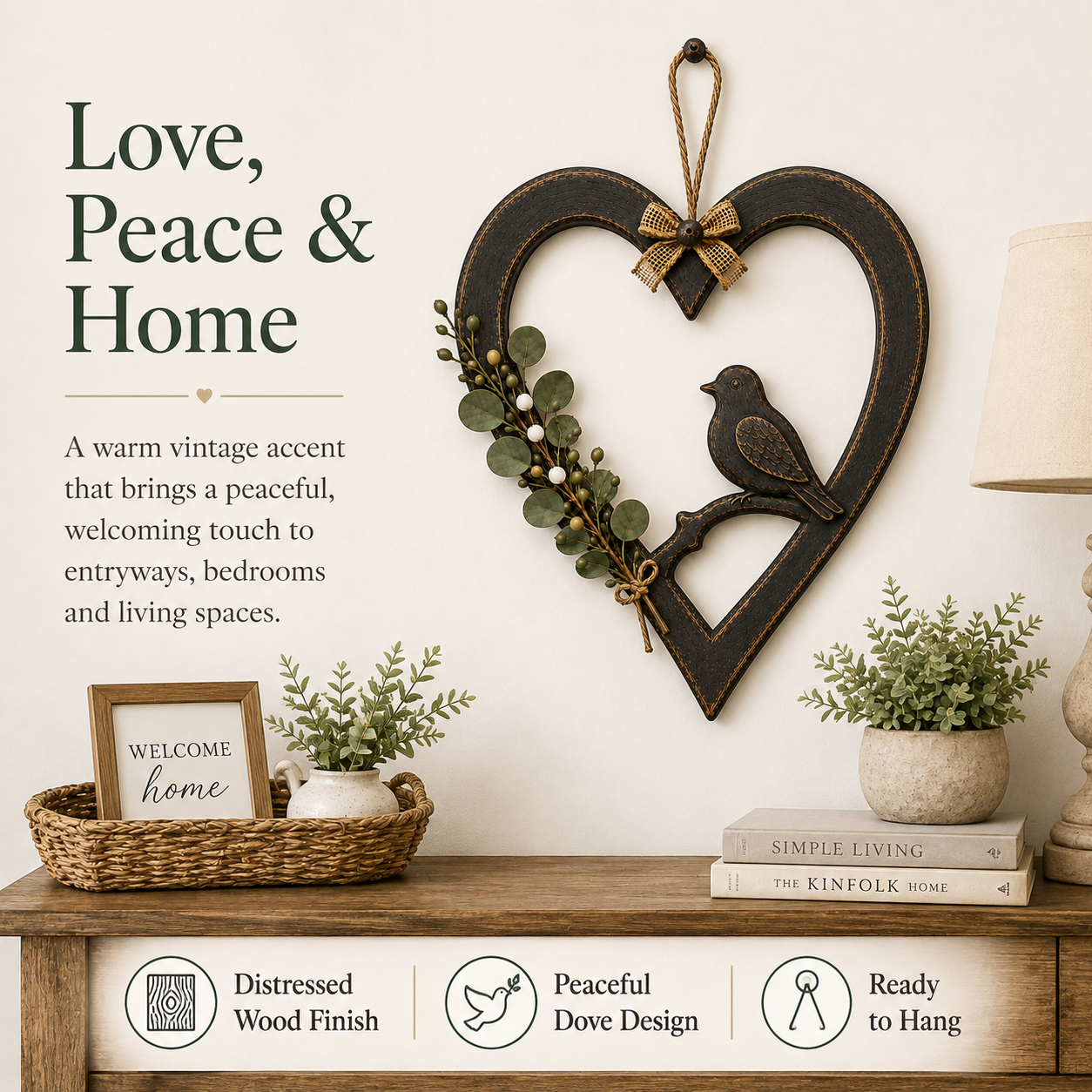 Vintage Dove Heart Wall Hanging