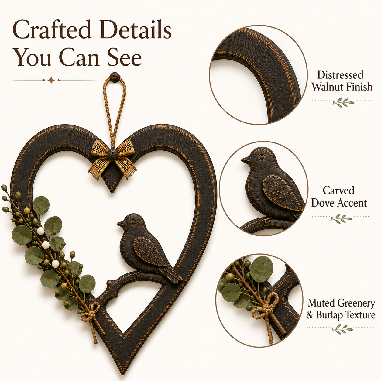 Vintage Dove Heart Wall Hanging
