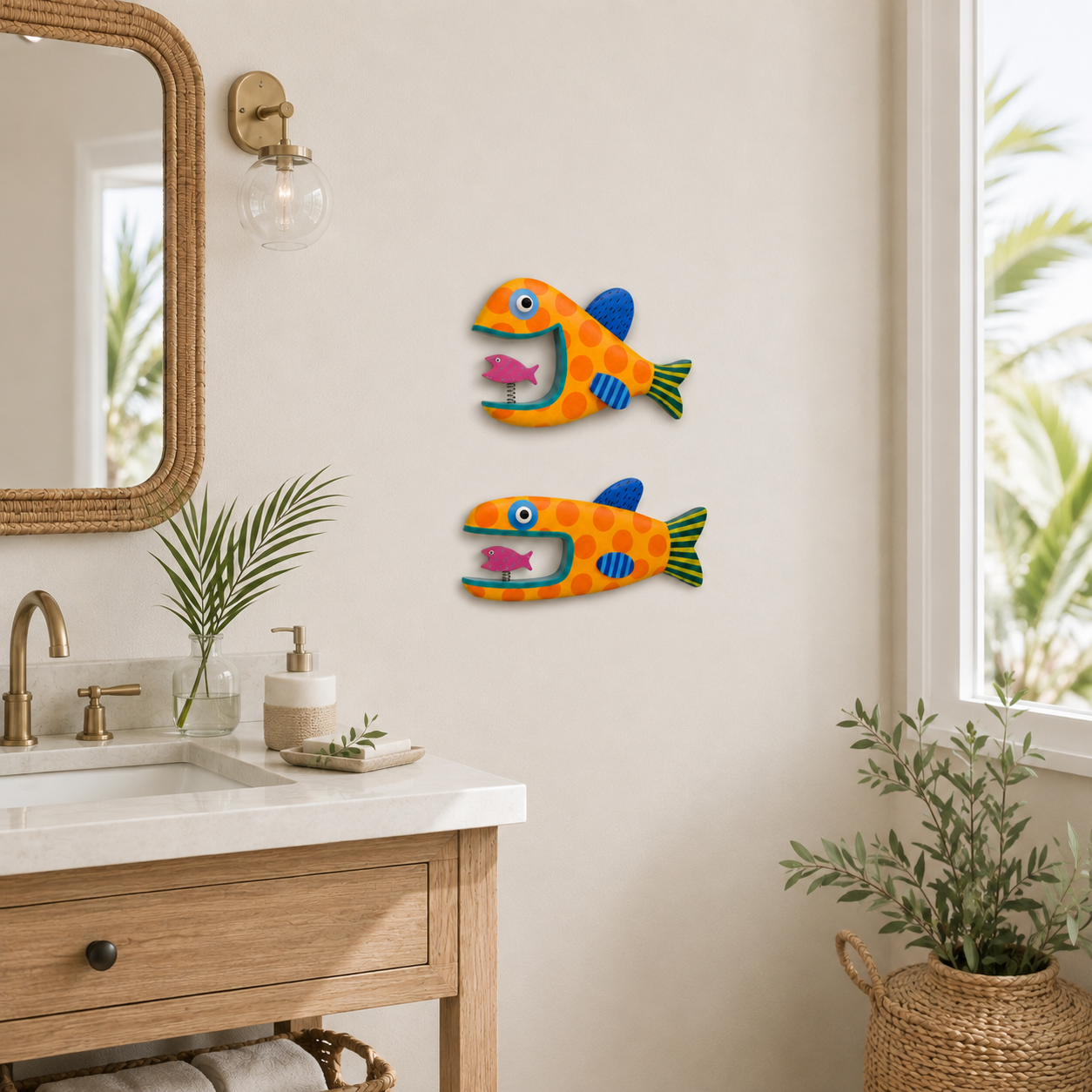 Whimsical Spring-Mouth Fish Wall Decor