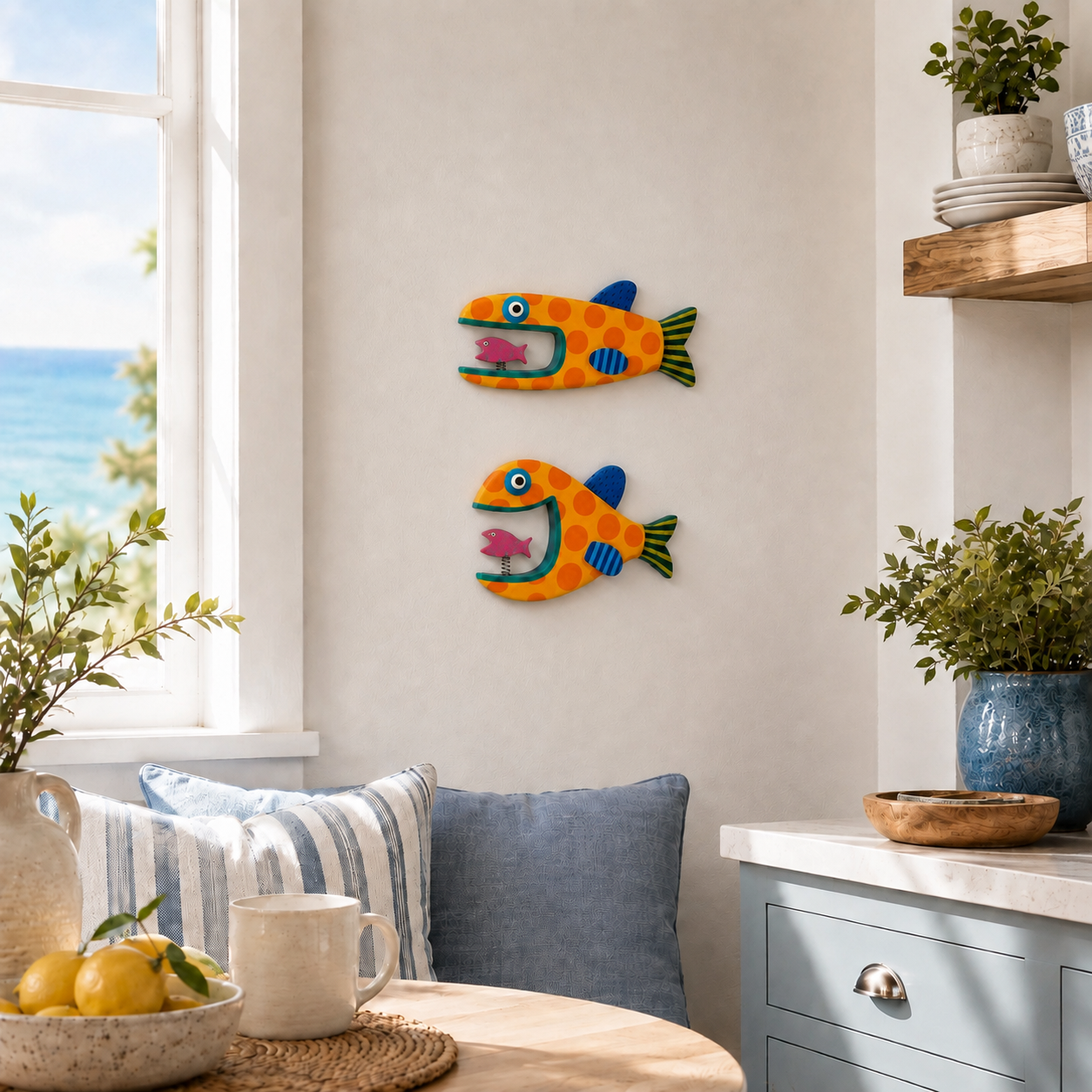 Whimsical Spring-Mouth Fish Wall Decor