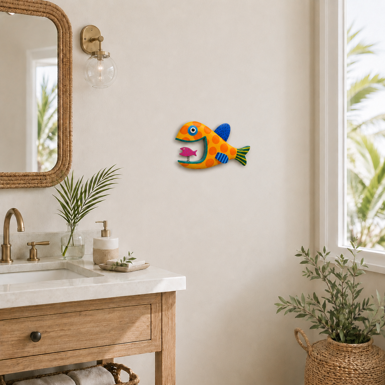 Whimsical Spring-Mouth Fish Wall Decor