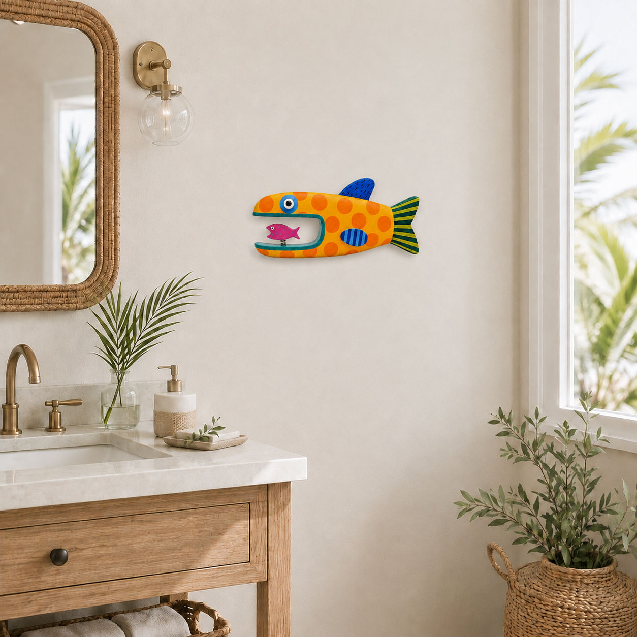 Whimsical Spring-Mouth Fish Wall Decor