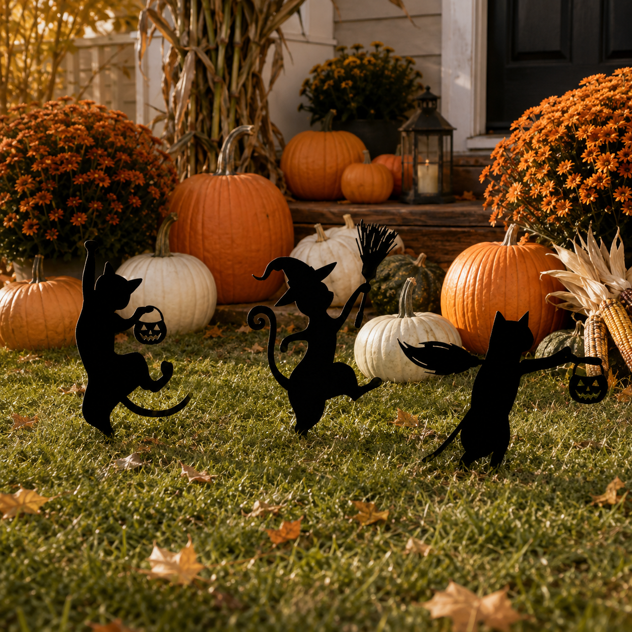 Halloween Black Cat Garden Stakes – 3-Piece Witchy Yard Silhouette Set